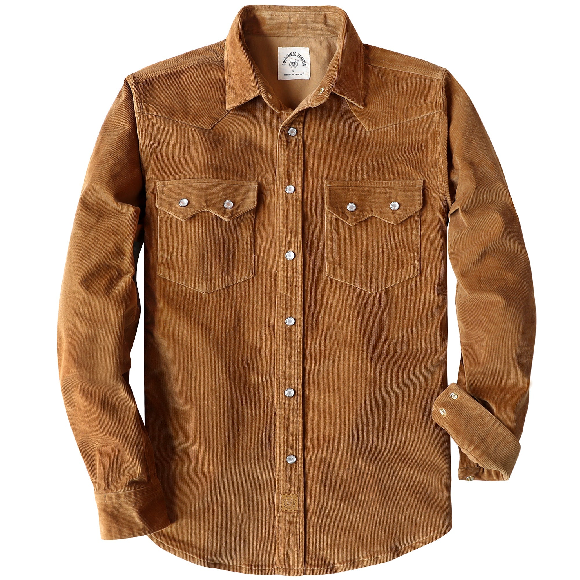 Dubinik® Corduroy Jacket Men Sawtooth Snap Pocket  Casual Cotton Pearl Snap Western Work Shirts Vintage Long Sleeve#32001