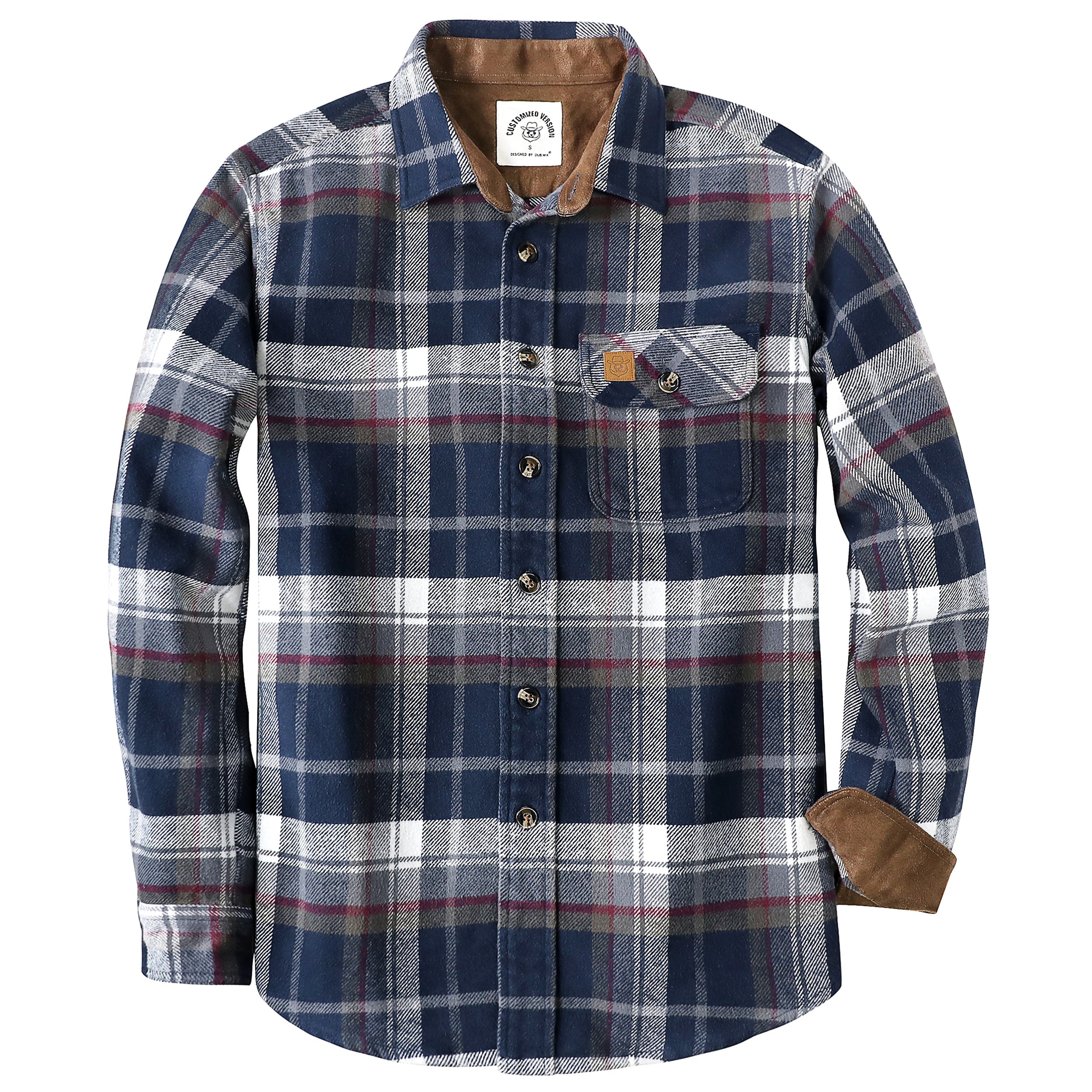 Dubinik® 13oz Ultra Heavyweight Flannel Shirt for Men Long Sleeve Casual Button Down Soft Pure Cotton Plaid Warm Suede Cuffs#0082004