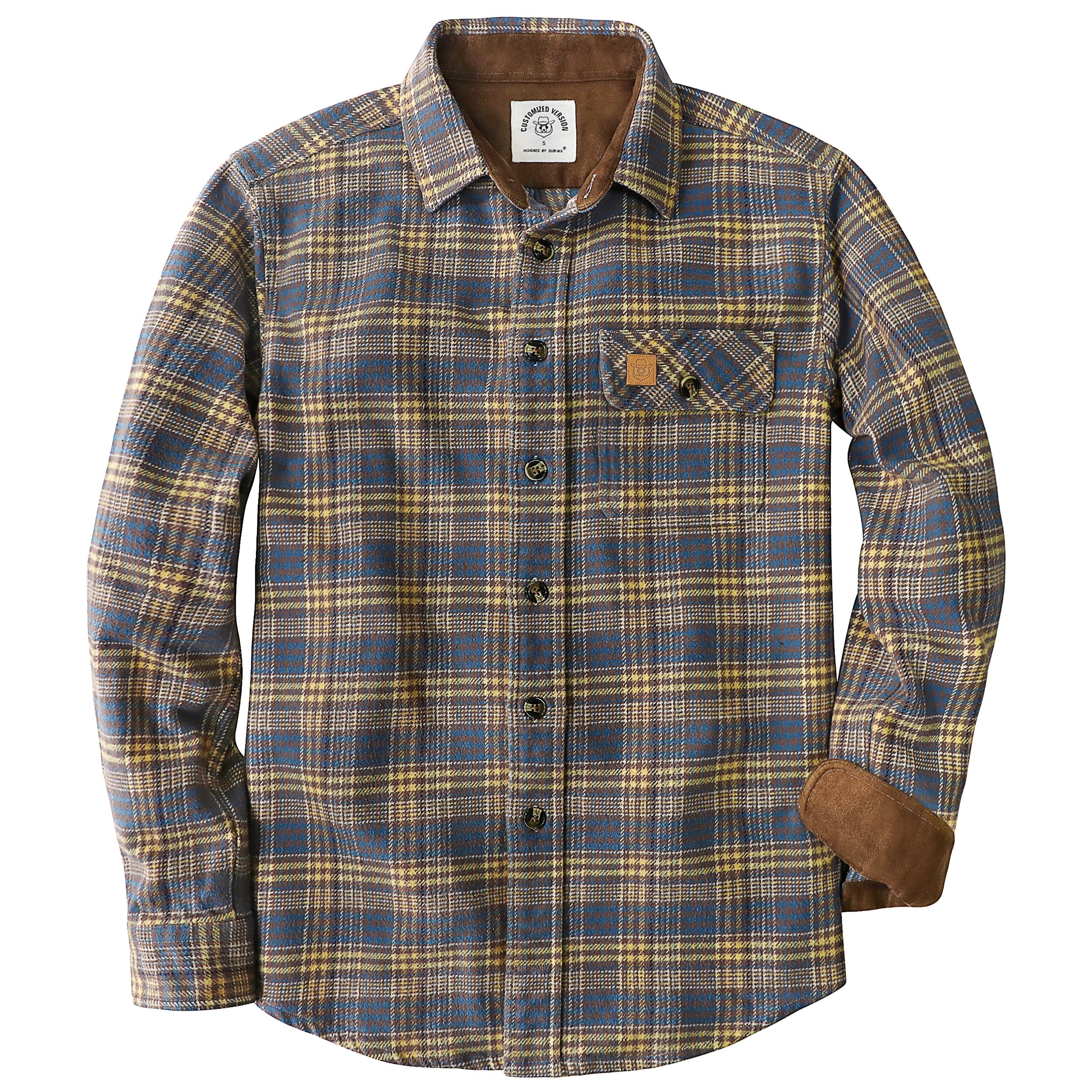 Dubinik® 13oz Ultra Heavyweight Flannel Shirt for Men Long Sleeve Casual Button Down Soft Pure Cotton Plaid Warm Suede Cuffs#0082006