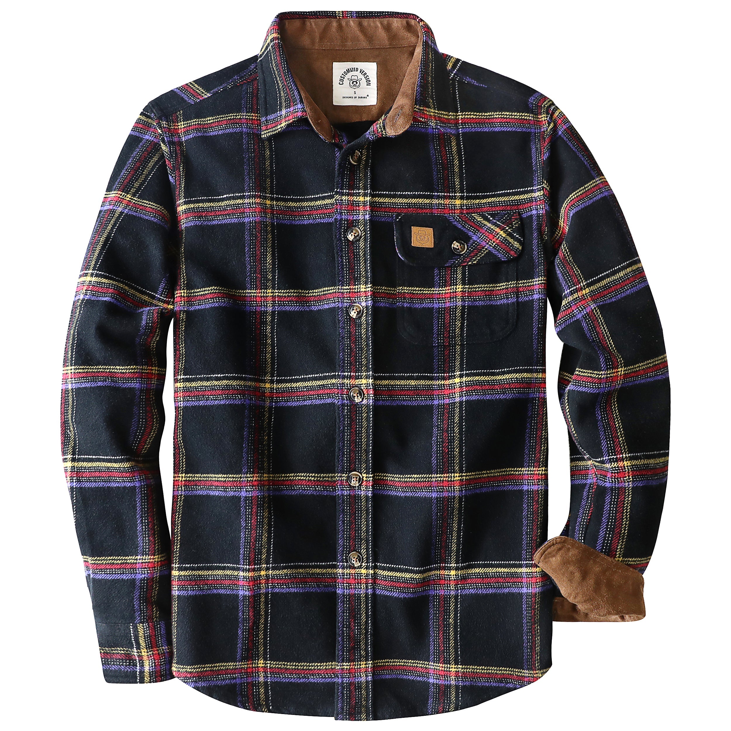 Dubinik® 13oz Ultra Heavyweight Flannel Shirt for Men Long Sleeve Casual Button Down Soft Pure Cotton Plaid Warm Suede Cuffs#0082007