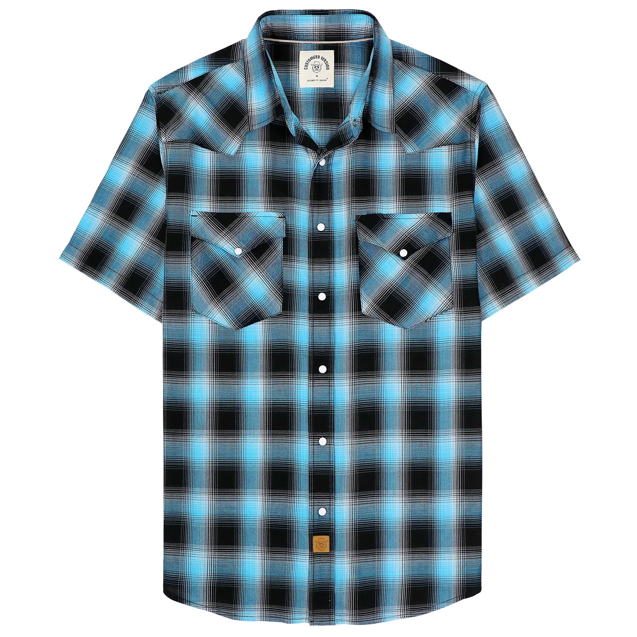 Dubinik®Bamboo Fiber Mens Shirts Short Sleeve Plaid Shirt Men Western Cowboy Pearl Snap Vintage Casual Plaid Shirt #2903