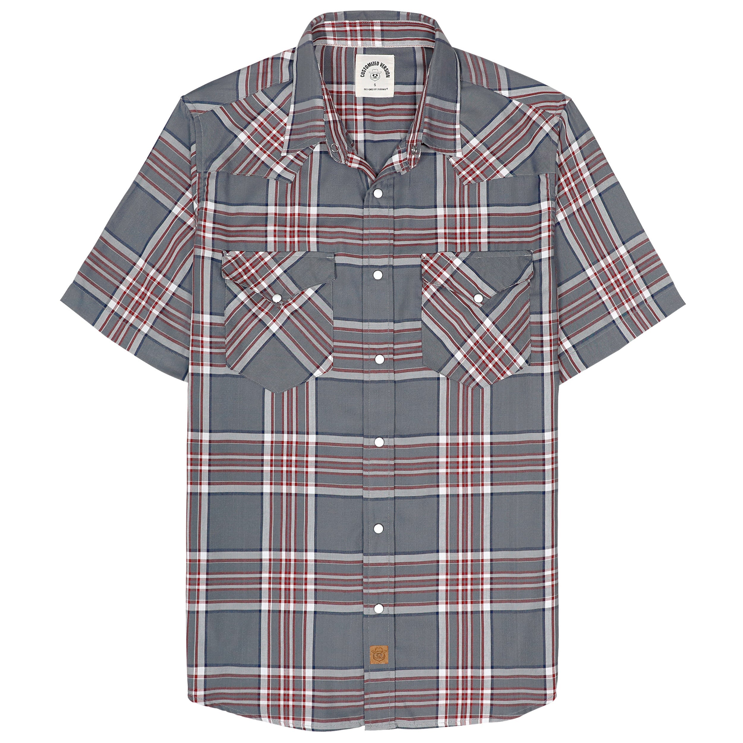 Dubinik®Bamboo Fiber Mens Shirts Short Sleeve Plaid Shirt Men Western Cowboy Pearl Snap Vintage Casual Plaid Shirt #29303