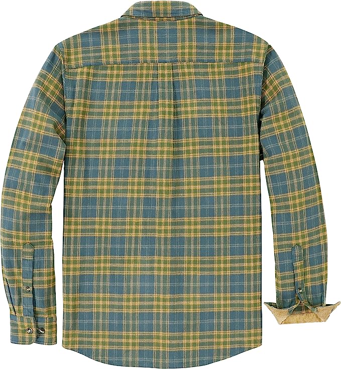 Mens Midweight Green Flannel Shirts Long Sleeve Casual Button Down Brushed 100% Cotton Shirt#10113