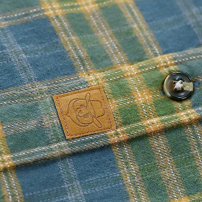 Mens Midweight Green Flannel Shirts Long Sleeve Casual Button Down Brushed 100% Cotton Shirt#10113