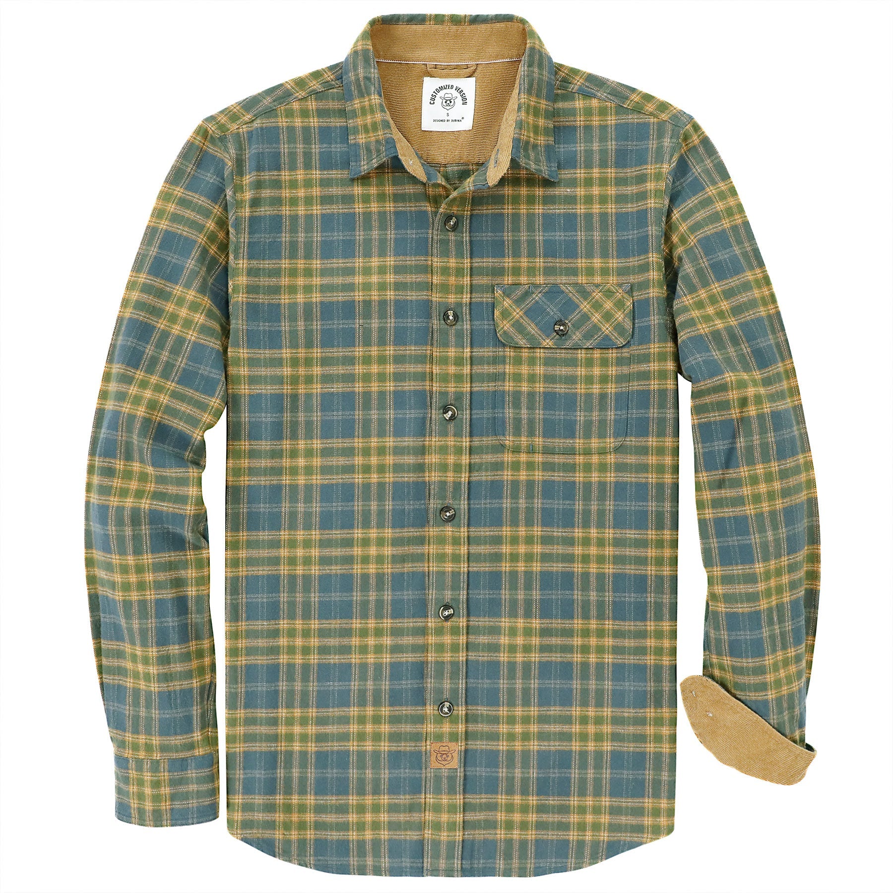 Mens Midweight Green Flannel Shirts Long Sleeve Casual Button Down Brushed 100% Cotton Shirt#10113