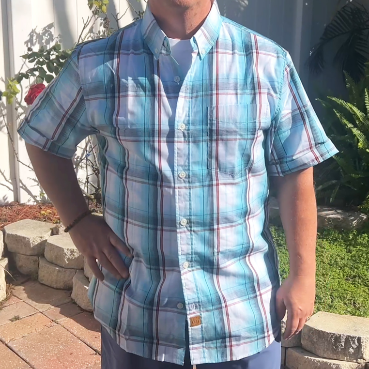 Dubinik® Mens Short Sleeve Button Down Shirts Summer Vintage Short Sleeve Button Down Men Lightweight Men's Casual Shirts#51018