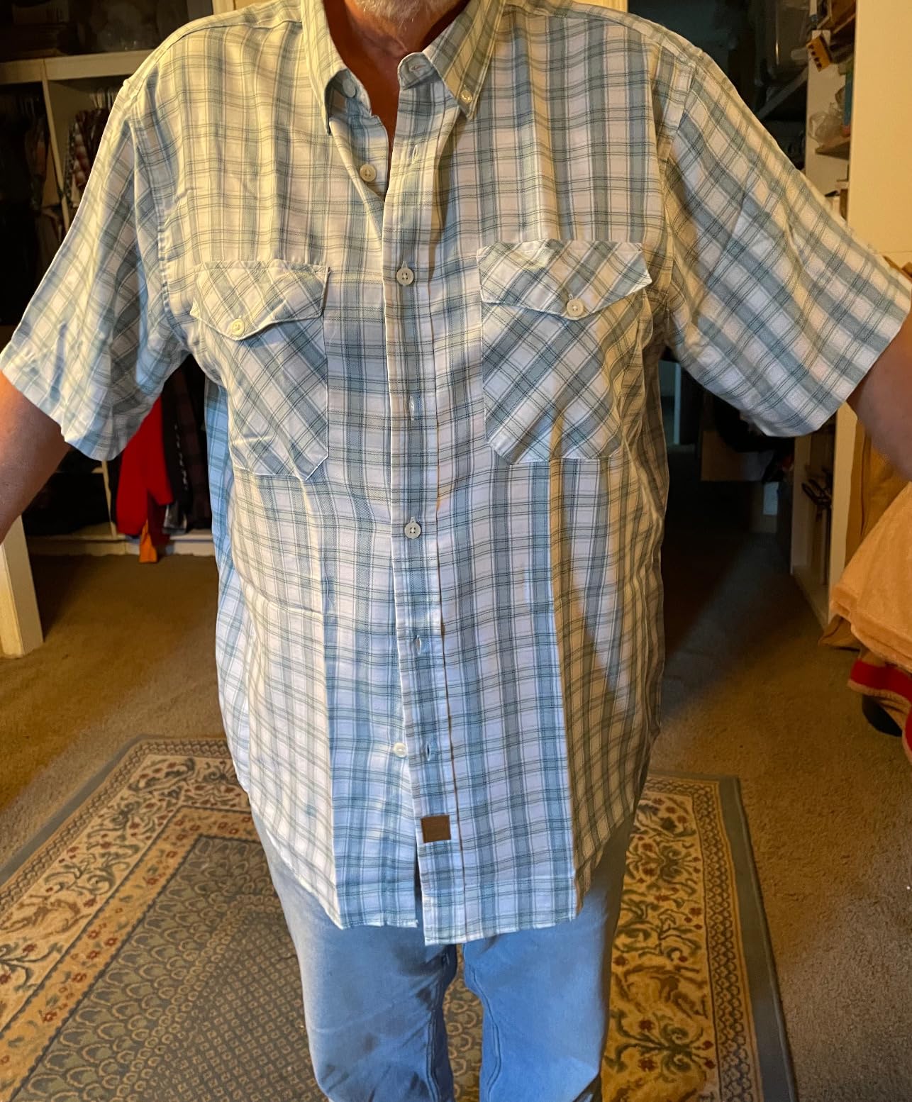 Dubinik® Bamboo Viscose Mens Short Sleeve Button Down Pockets Green Shirts#39007