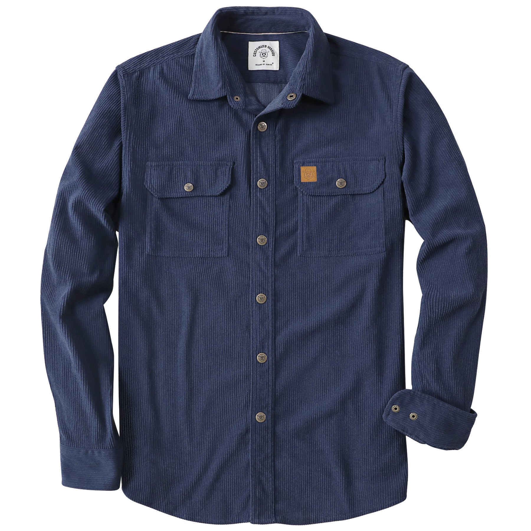Dubinik® Corduroy Shirt Men Navy Blue Solid Corduroy Jacket Men Long Sleeve Casual Work Vintage Regular Fit Mens Snap Button Shirt#31004