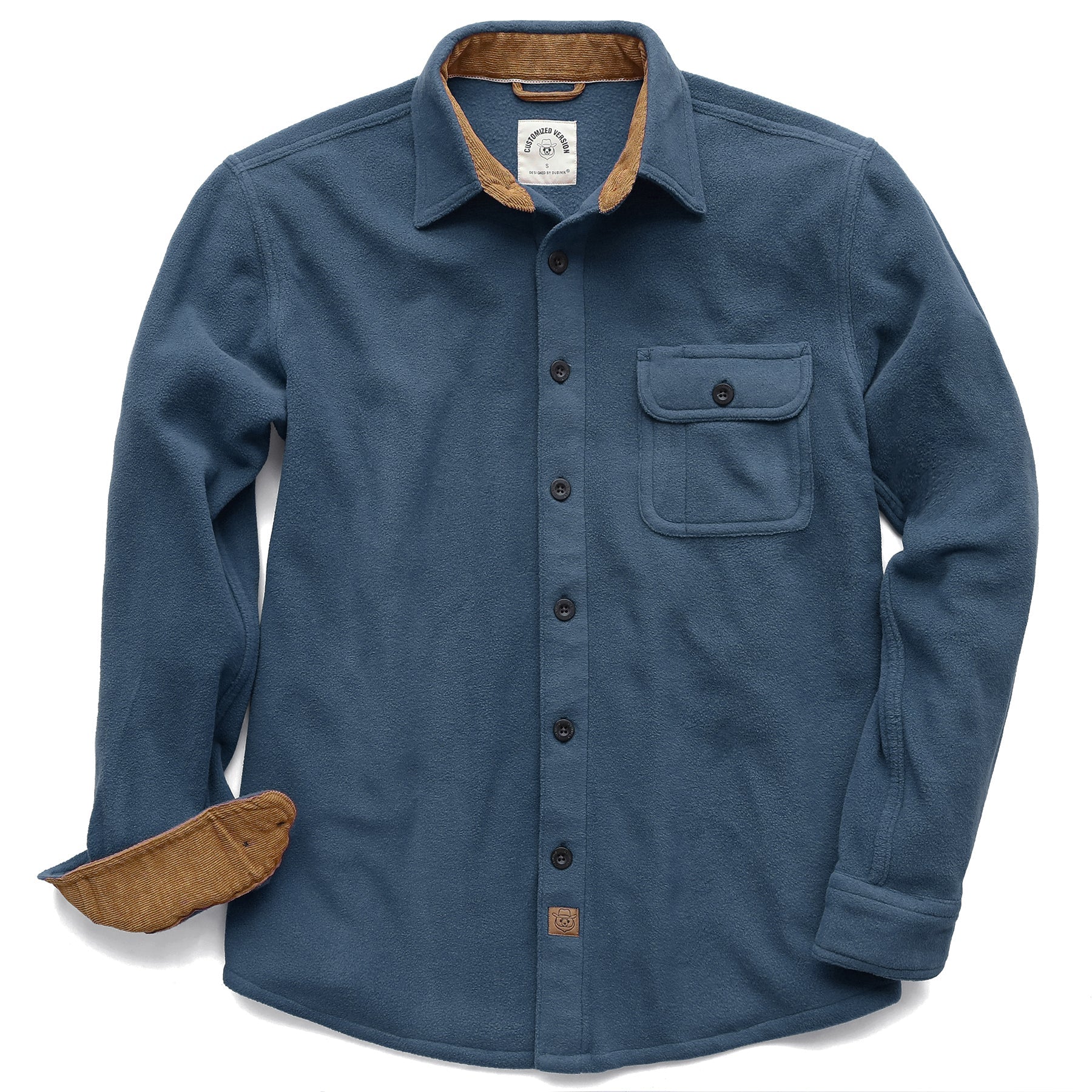 Mens Long Sleeve Navy Solid Fleece Shirt Casual Button Down Light-in-weight Shirt #0247