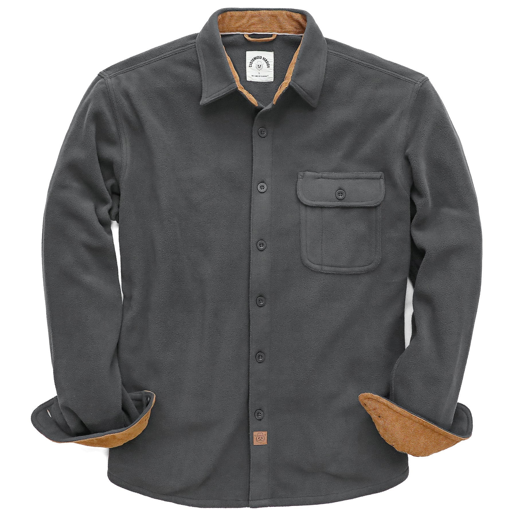 Mens Long Sleeve Dark Grey Solid Fleece Shirt Casual Button Down Light-in-weight Shirt #0244