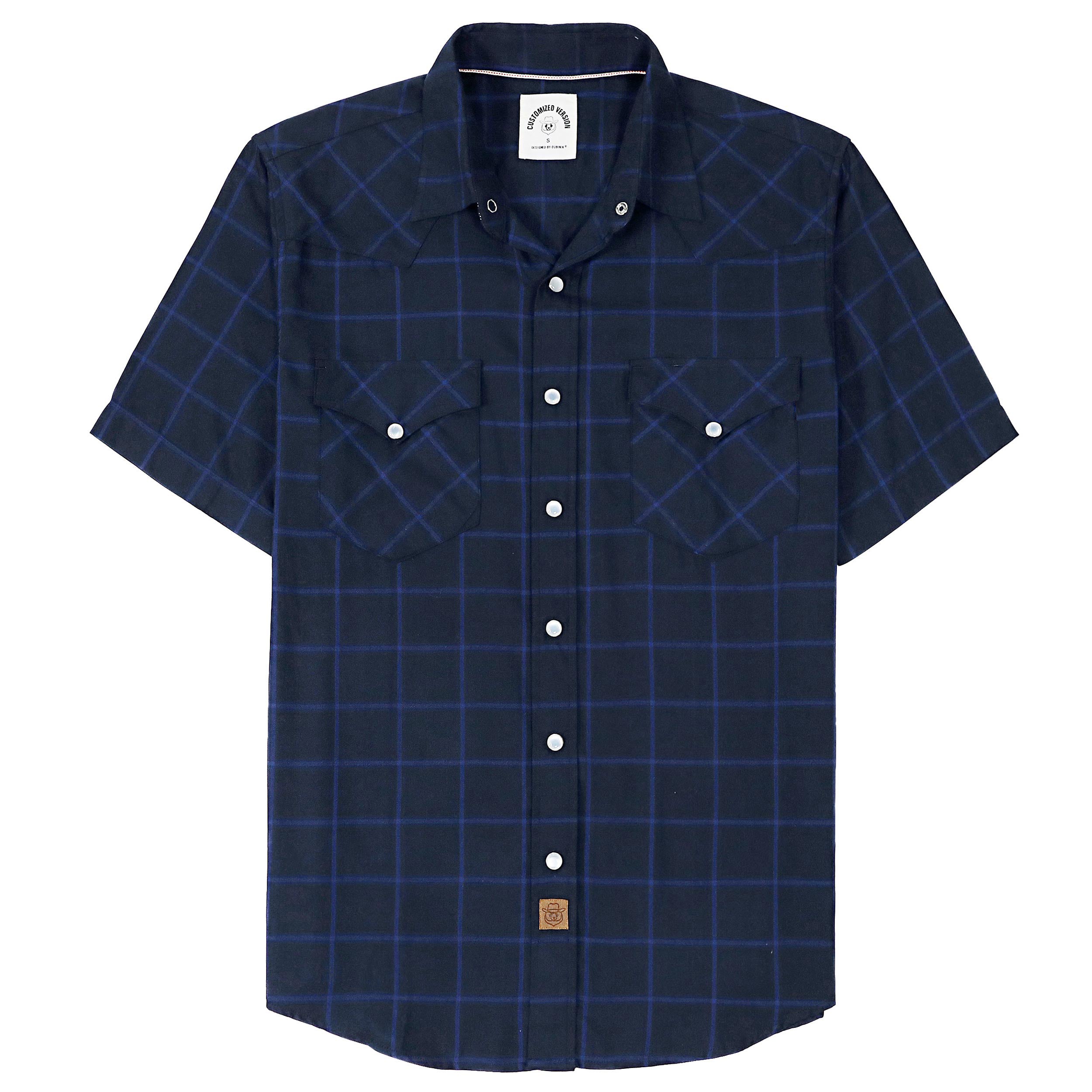 Dubinik®Bamboo Fiber Mens Shirts Short Sleeve Plaid Shirt Men Western Cowboy Pearl Snap Vintage Casual Plaid Shirt #2913