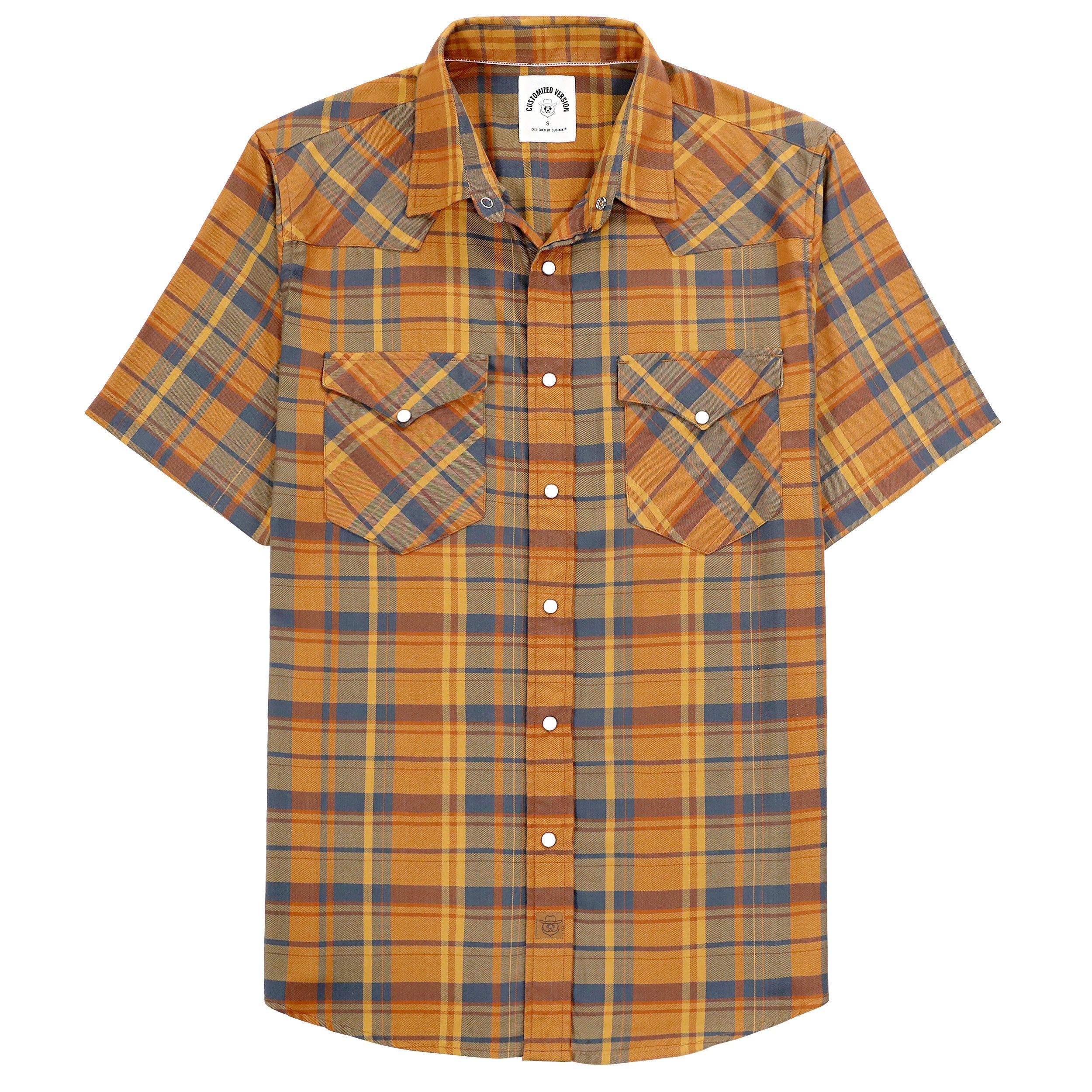 Dubinik®Bamboo Fiber Mens Shirts Short Sleeve Plaid Shirt Men Western Cowboy Pearl Snap Vintage Casual Plaid Shirt #2909