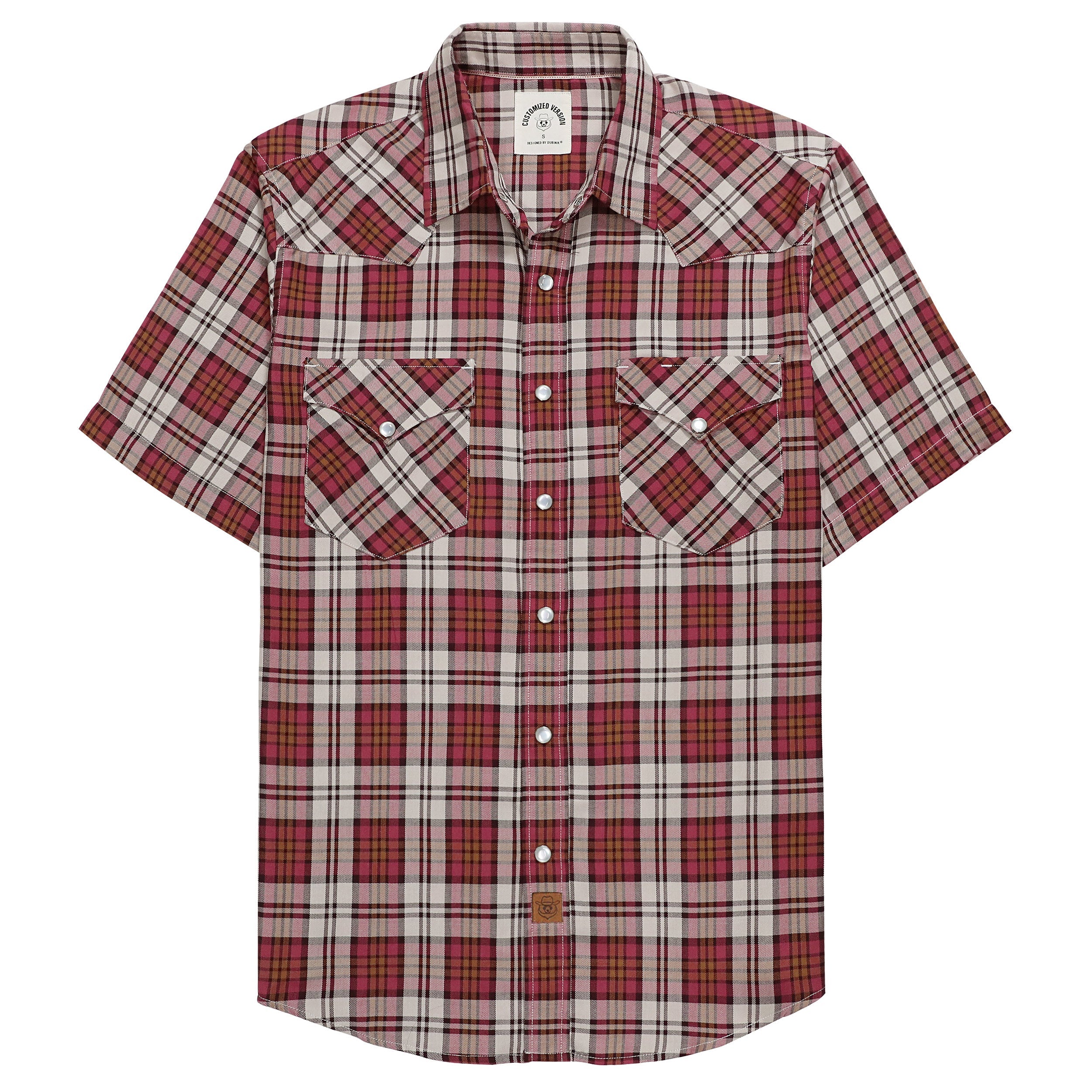 Dubinik®Bamboo Fiber Mens Shirts Short Sleeve Plaid Shirt Men Western Cowboy Pearl Snap Vintage Casual Plaid Shirt #2908