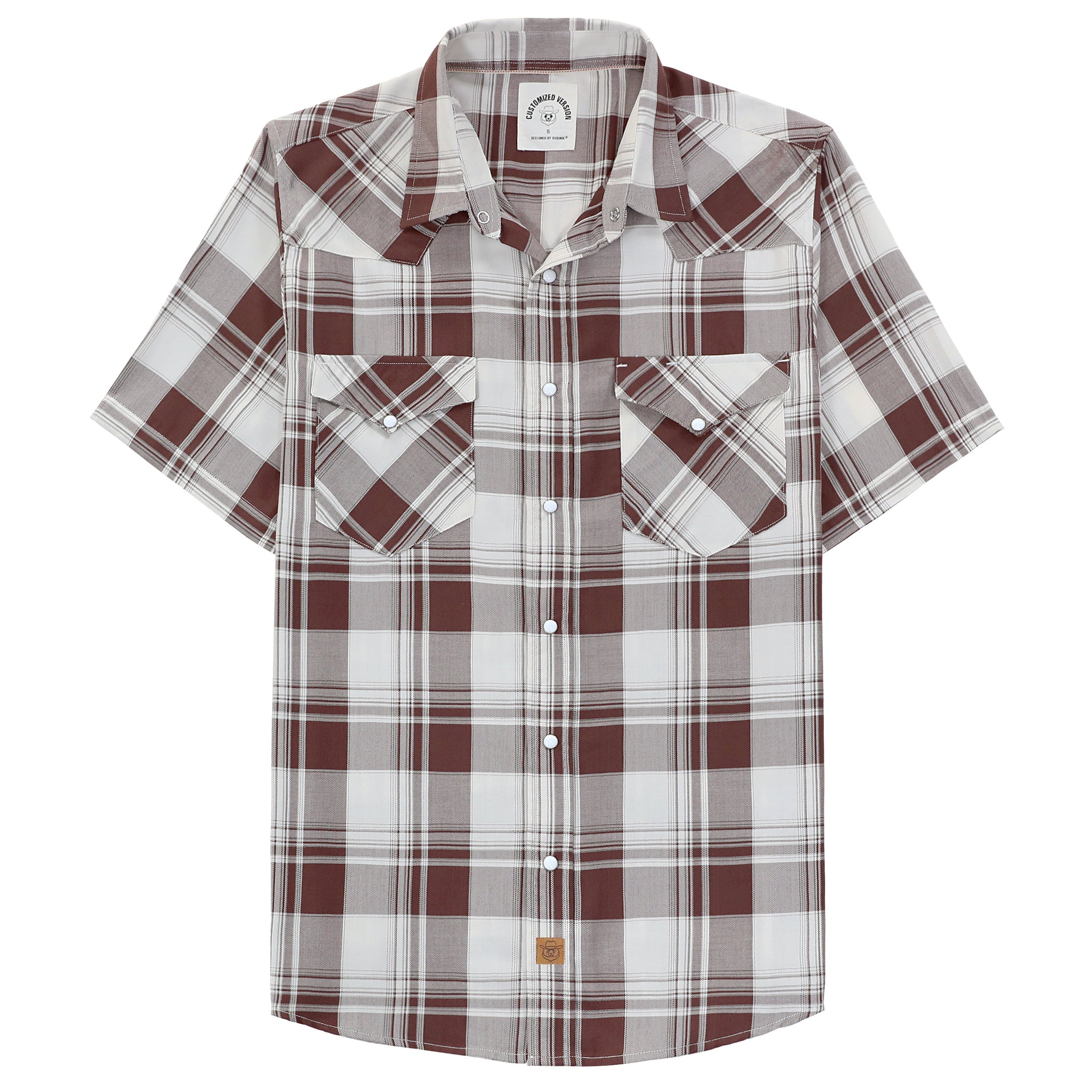 Dubinik®Bamboo Fiber Mens Shirts Short Sleeve Plaid Shirt Men Western Cowboy Pearl Snap Vintage Casual Plaid Shirt #29404