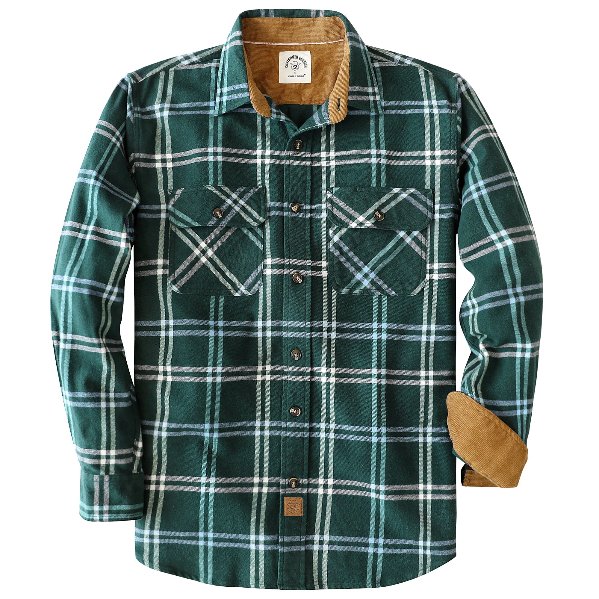 Dubinik® Mens Green Flannel Shirt Long Sleeve Button Down Plaid All Cotton Soft Brushed Flannel Shirt For Men Utility Casual Shirt #0030018