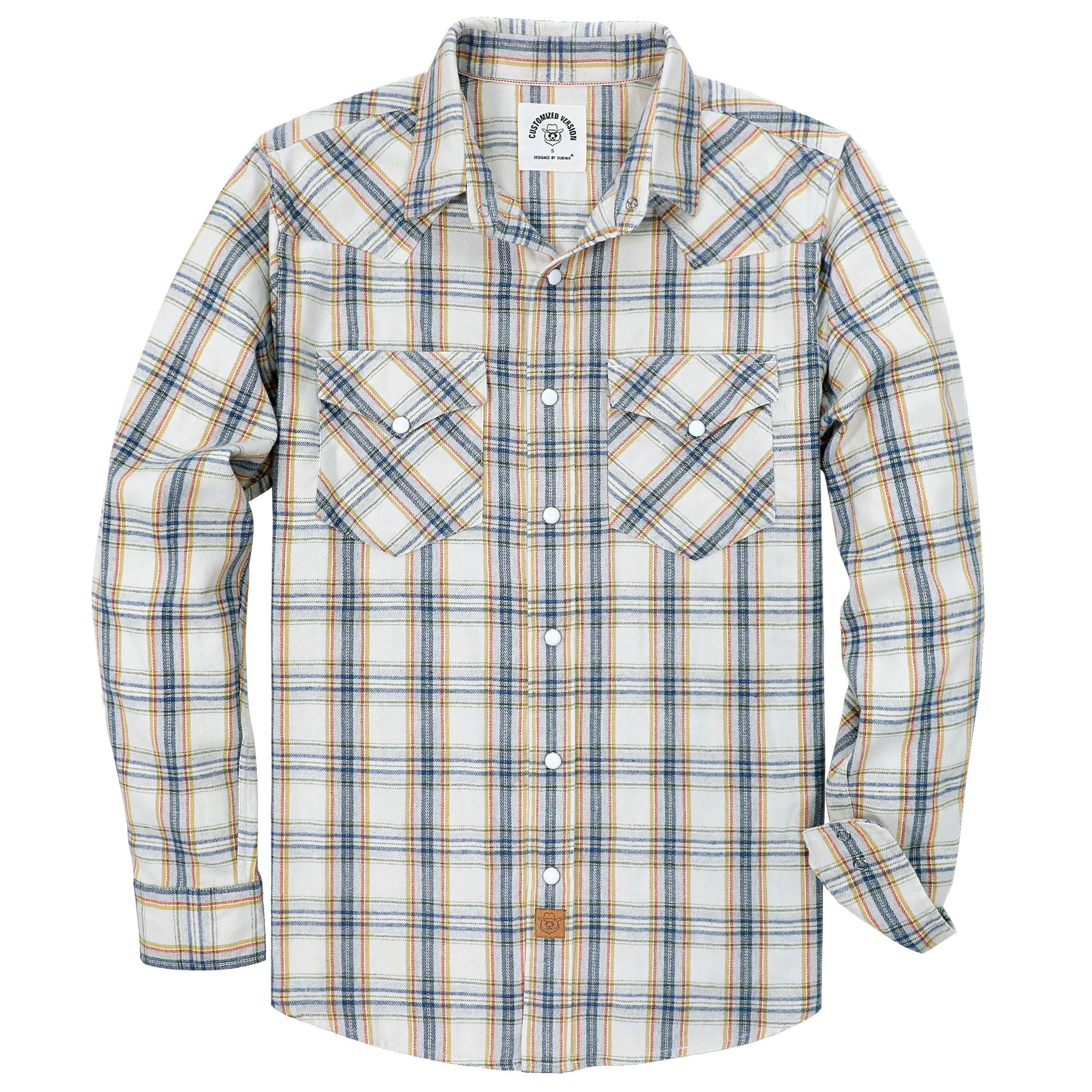 Dubinik® Flannel Shirt For Men Western Cowboy Pearl Snap Shirts For Men Long Sleeve Vintage Buttons Down Plaid Shirt #28802