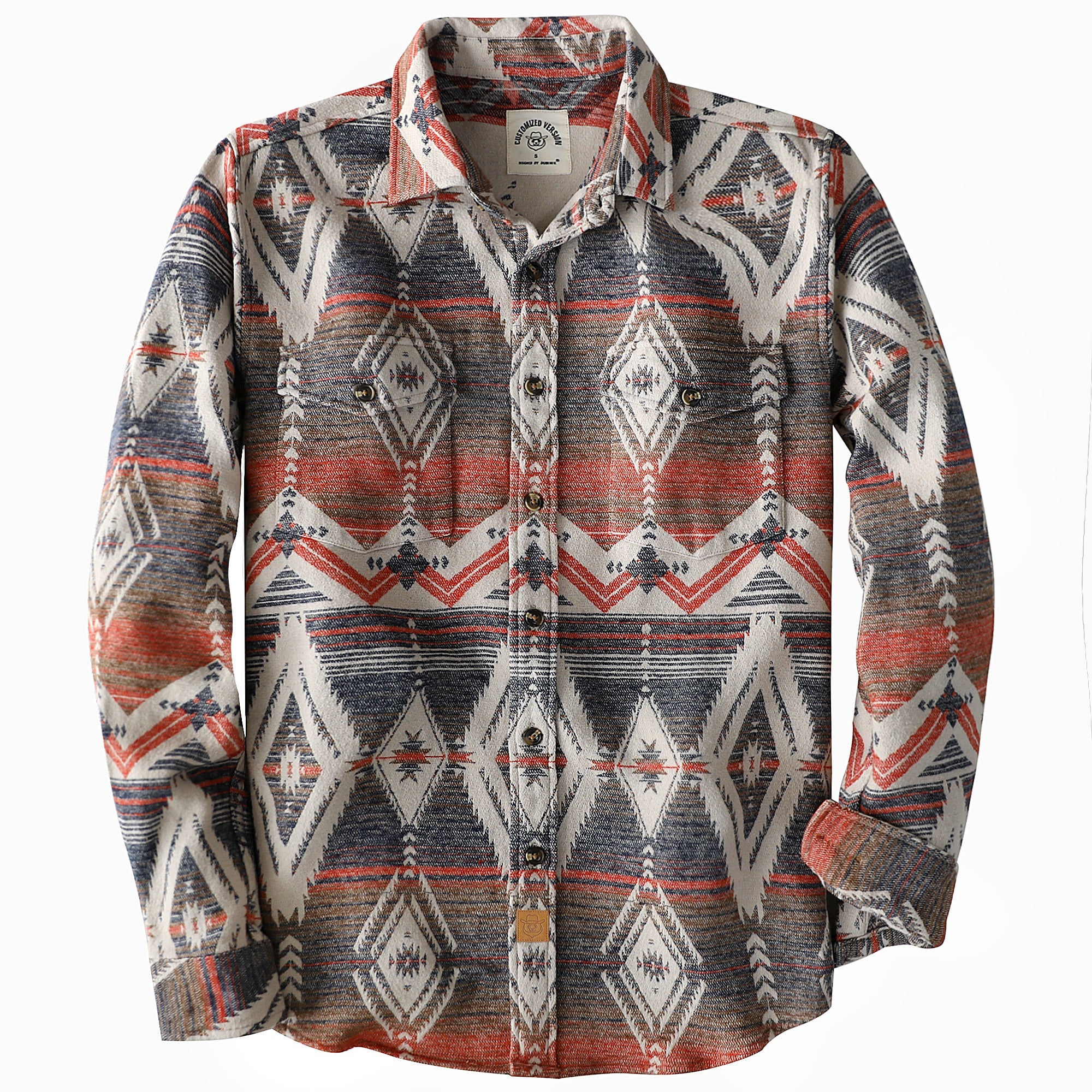 Dubinik® 10oz Ultra Heavyweight Mens Aztec Flannel Shirt Long Sleeve Button Down All Cotton Soft Brushed Cowboy Utility Casual Shirt Jacket#30029