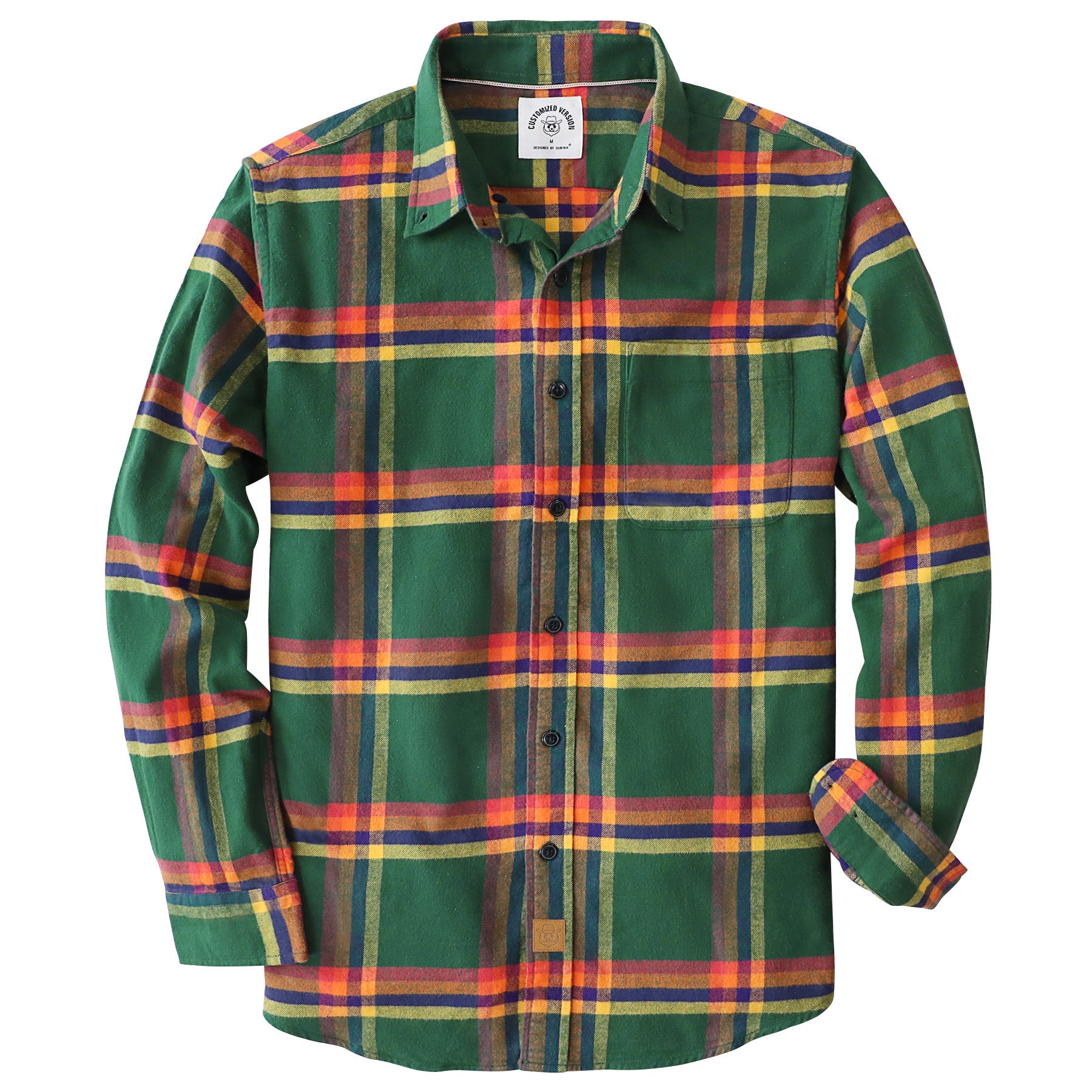 Dubinik® Green Flannel Shirt for Men 100% Cotton Mens Flannel Shirts Long Sleeve Plaid Soft Casual Button Down Shirt Men#66017