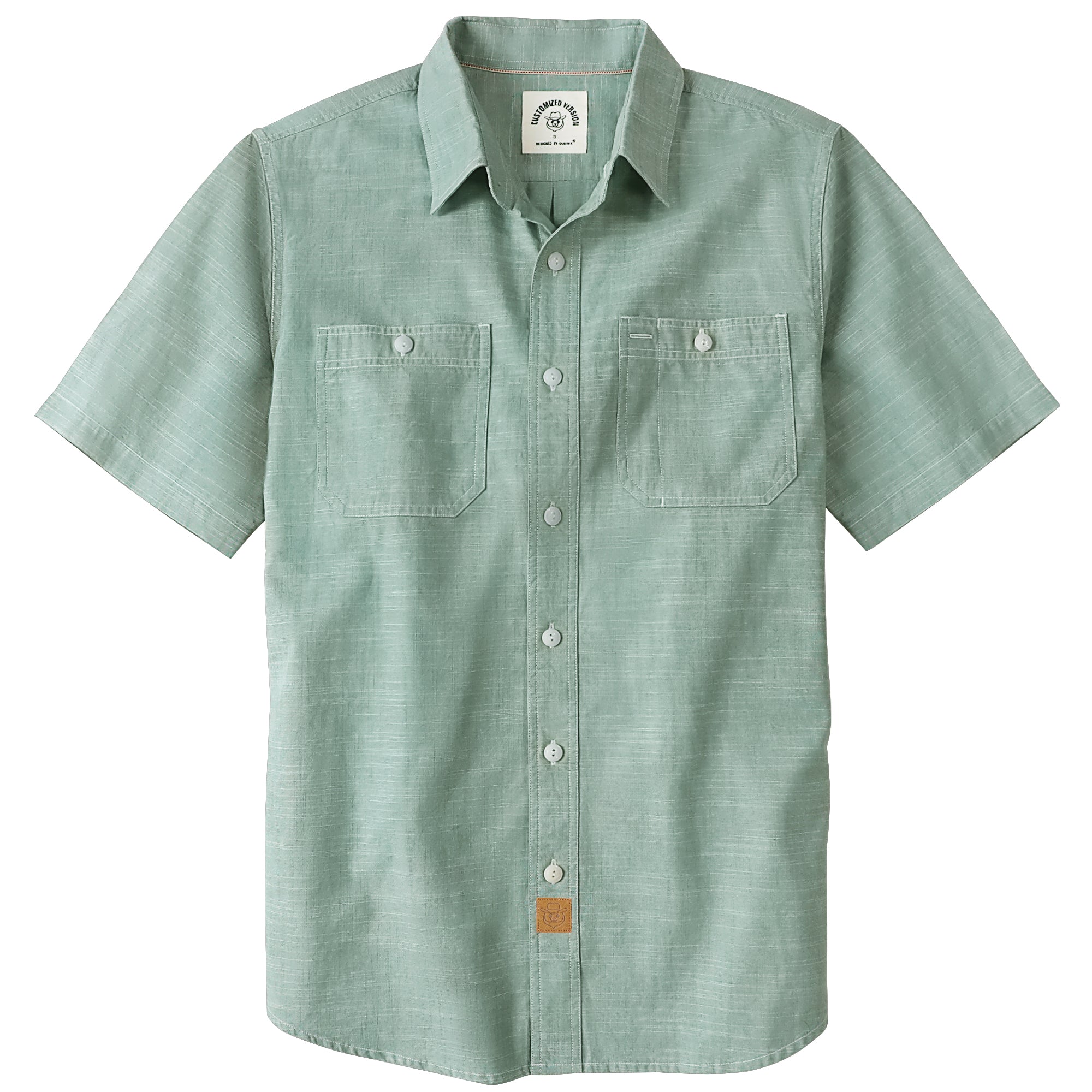 Dubinik® Light Green Solid Mens Short Sleeve Button Down Casual Cotton Regular Fit Lightweight Pocket Chambray Mens Button Down Short Sleeve#0057005