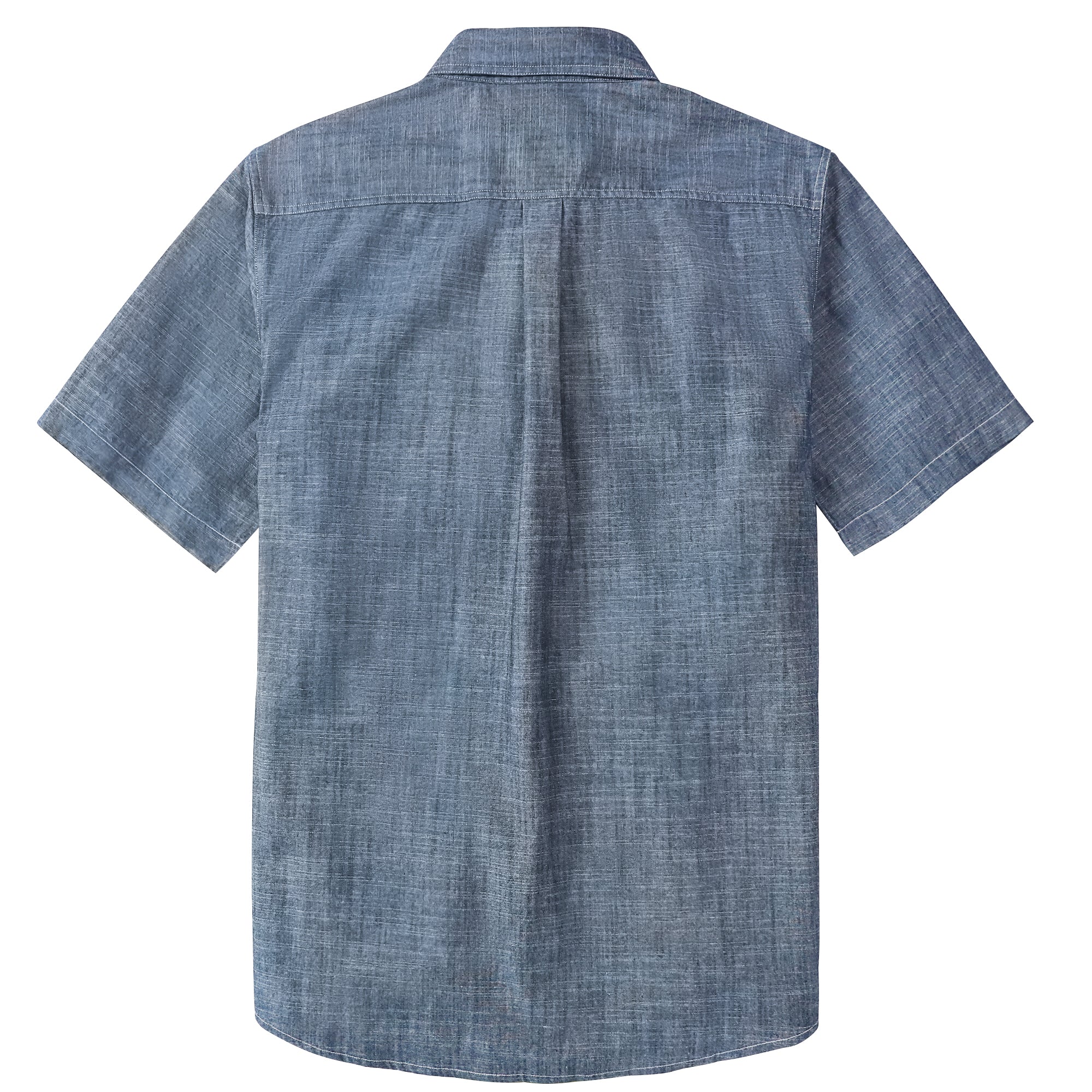 Dubinik® Denim Blue Solid Mens Short Sleeve Button Down Casual Cotton Regular Fit Lightweight Pocket Chambray Mens Button Down Short Sleeve#0057004