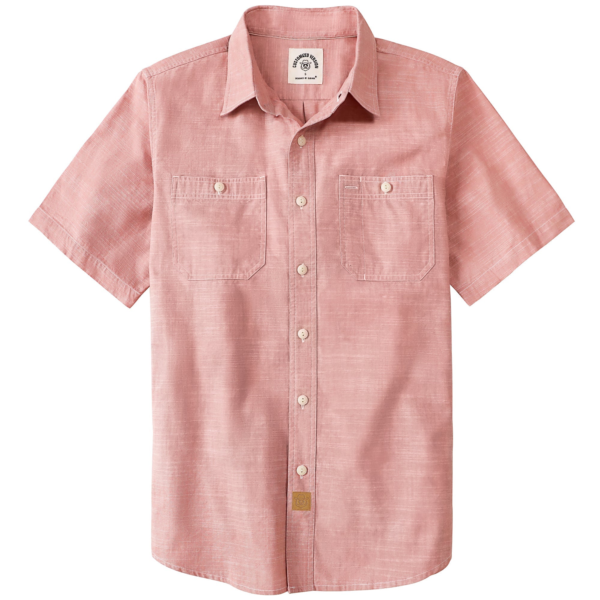 Dubinik® Pink Solid Mens Short Sleeve Button Down Casual Cotton Regular Fit Lightweight Pocket Chambray Mens Button Down Short Sleeve#0057002