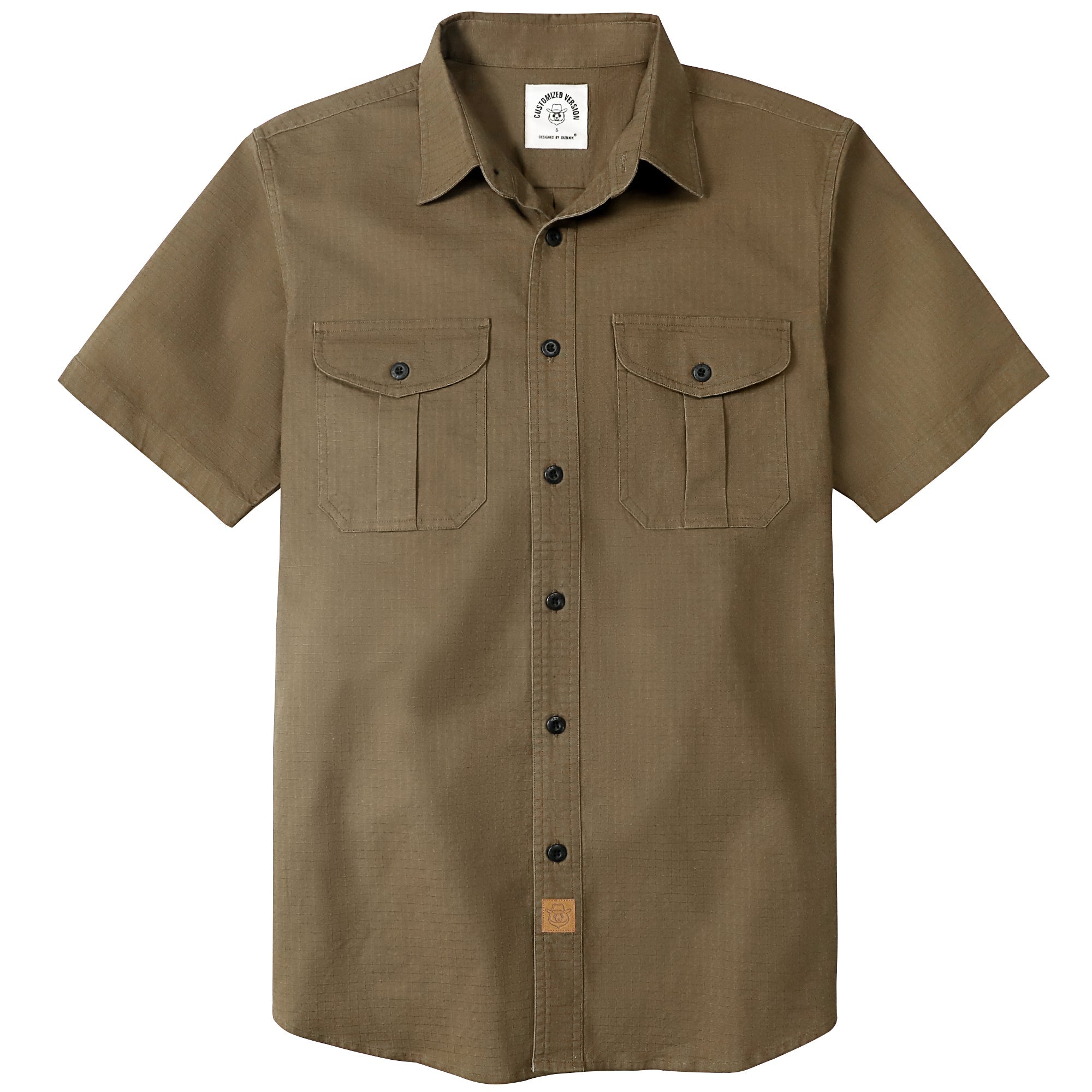 Dubinik® Mens Short Sleeve Button Down Shirts Two Pocket Vintage Mens Work Shirt Dark Khaki Cotton Mens Shirts Casual with Stretch#0055003