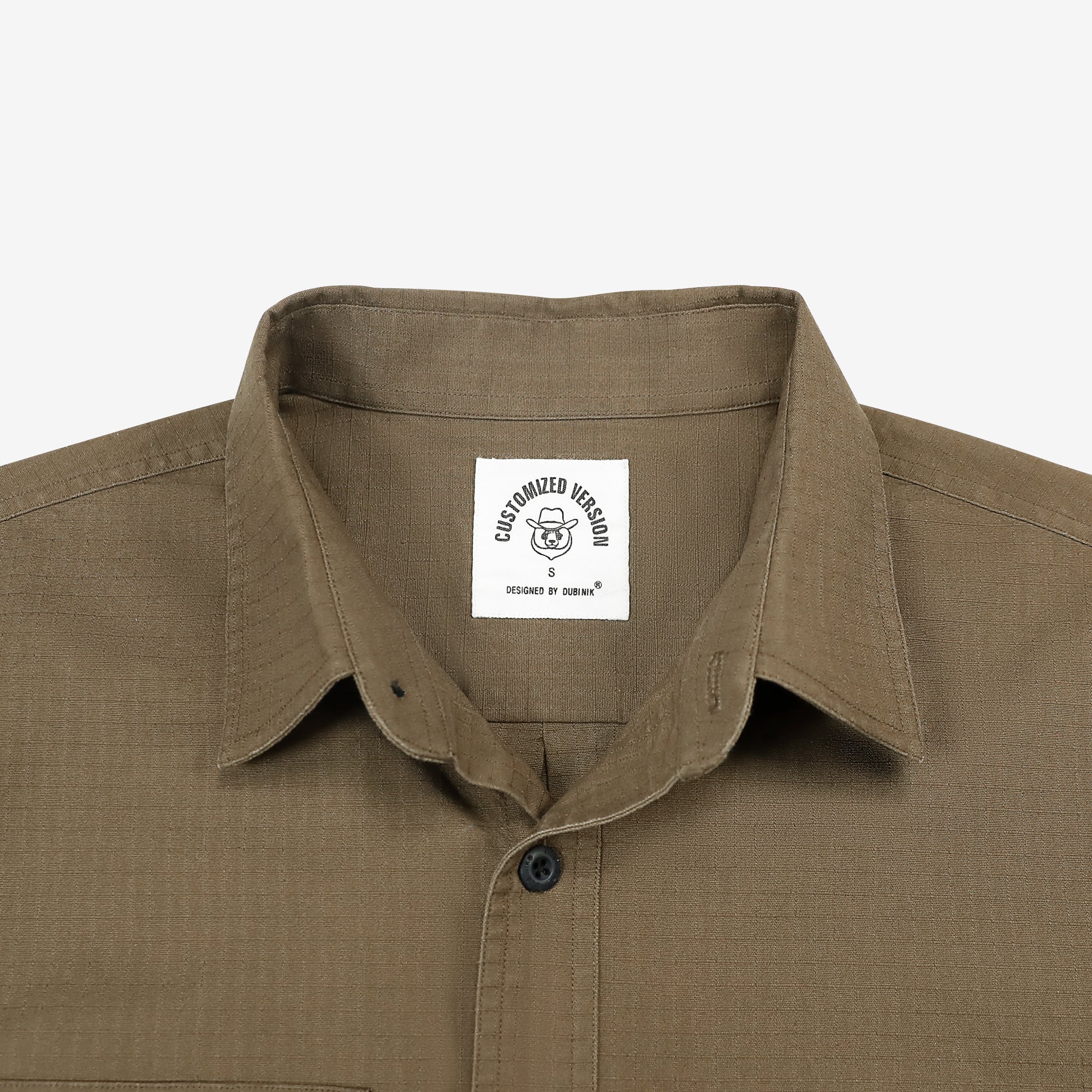 Dubinik® Mens Short Sleeve Button Down Shirts Two Pocket Vintage Mens Work Shirt Dark Khaki Cotton Mens Shirts Casual with Stretch#0055003