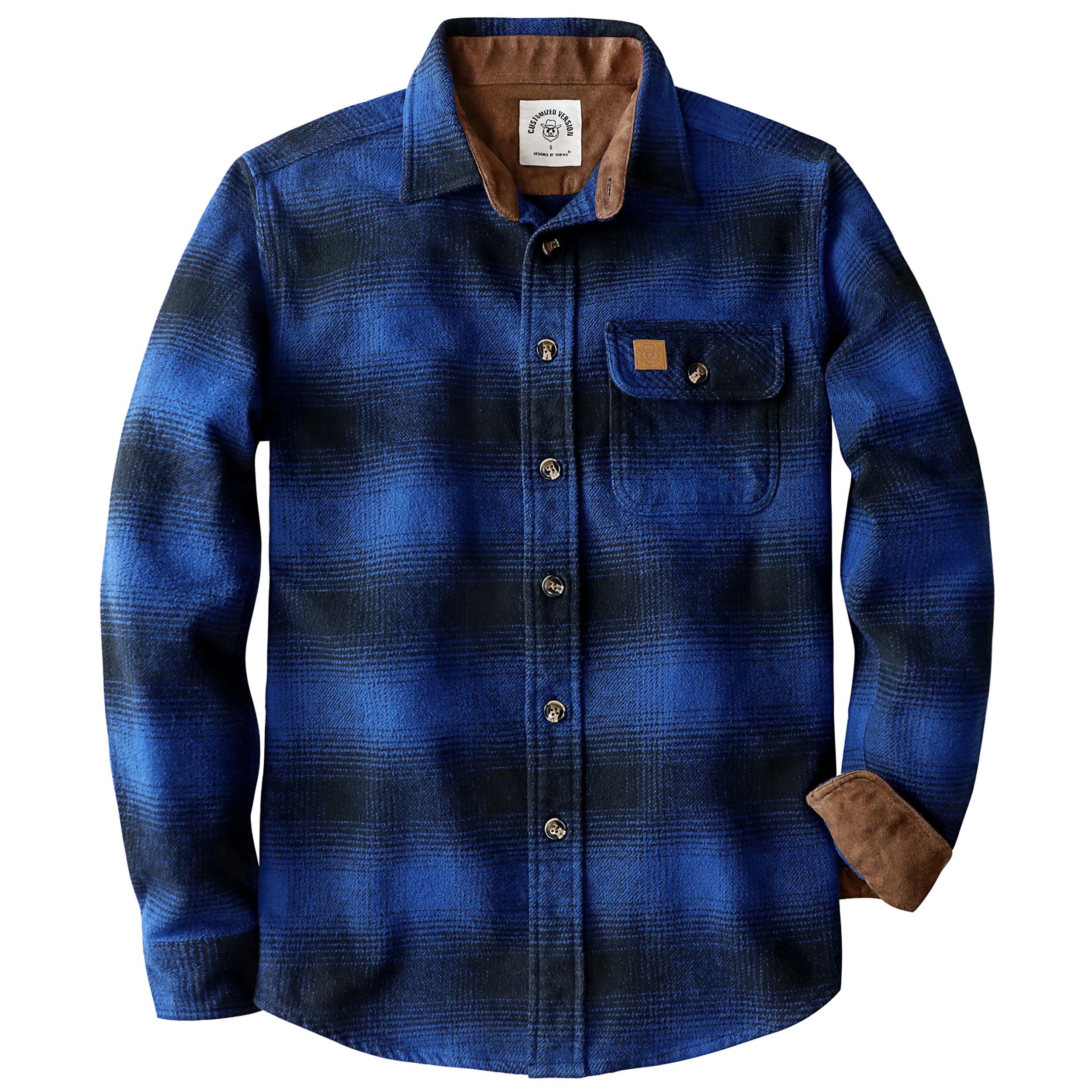 Dubinik® 13oz Ultra Heavyweight Flannel Shirt for Men Long Sleeve Casual Button Down Soft Pure Cotton Plaid Warm Suede Cuffs#0082002