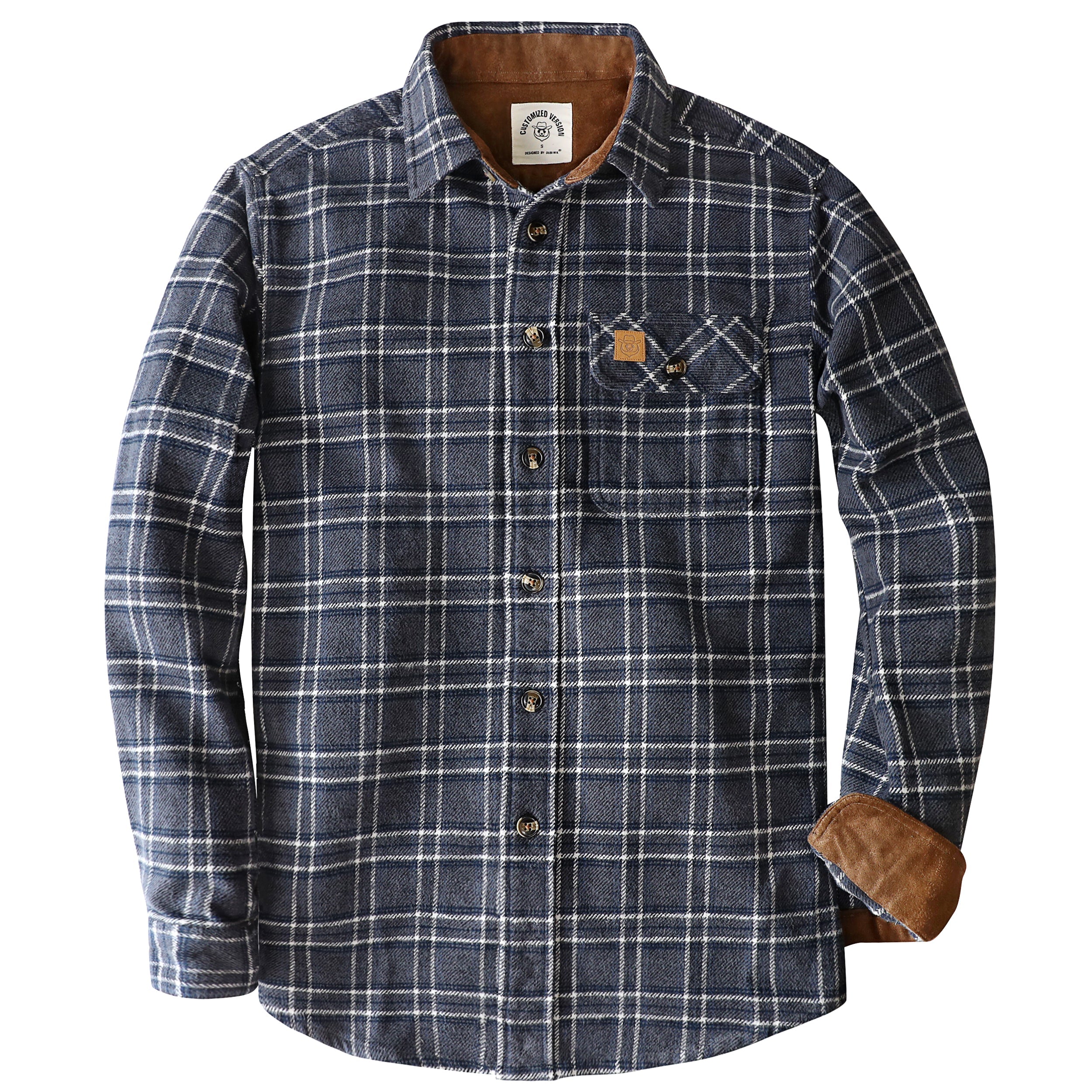 Dubinik® 13oz Ultra Heavyweight Flannel Shirt for Men Long Sleeve Casual Button Down Soft Pure Cotton Plaid Warm Suede Cuffs#0082013