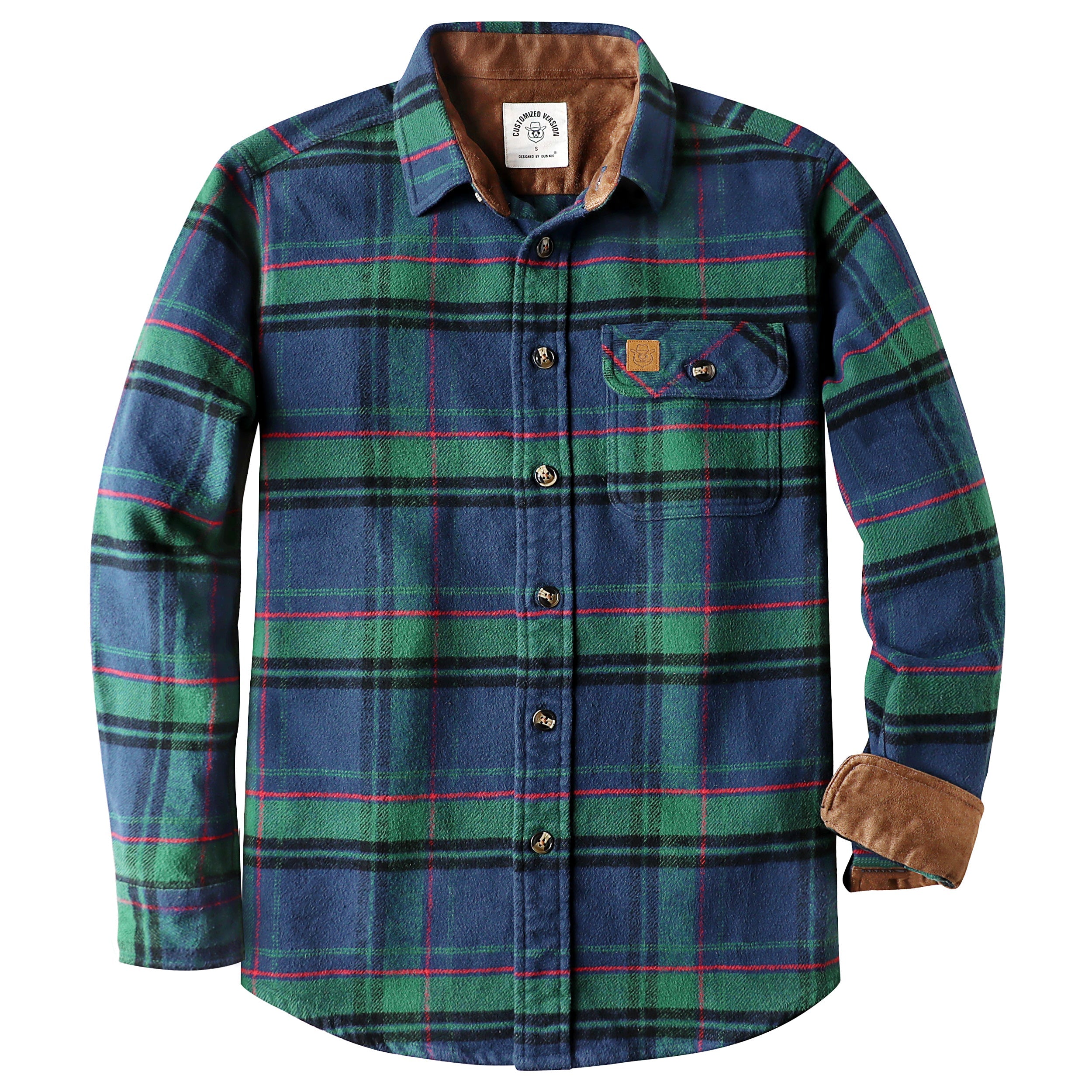 Dubinik® 13oz Ultra Heavyweight Flannel Shirt for Men Long Sleeve Casual Button Down Soft Pure Cotton Plaid Warm Suede Cuffs#0082016