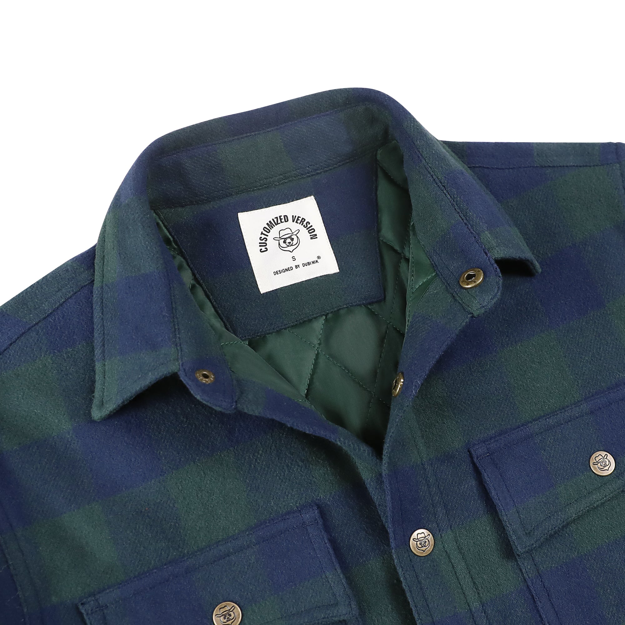 Dubinik® Men’s Overshirt Shacket – Cozy Warm-Lined Green Plaid Flannel, Lightweight Casual Button-Down Long Sleeve Jacket #0181016