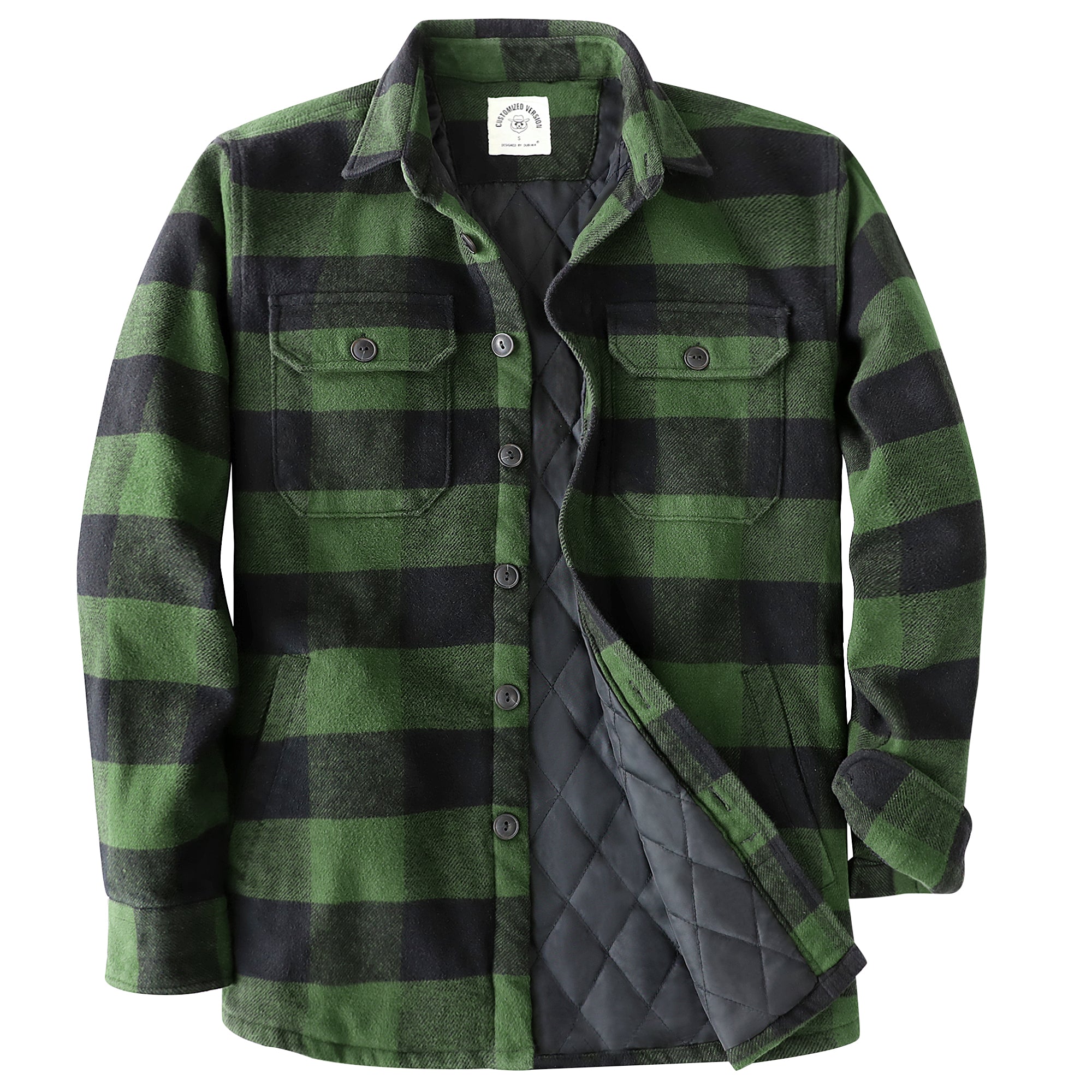 Dubinik® Mens Shacket Flannel Warm Lined Coats Lightweight Jacket Casual Green Plaid Flannel Shirt For Men Long Sleeve Button Down#0182017