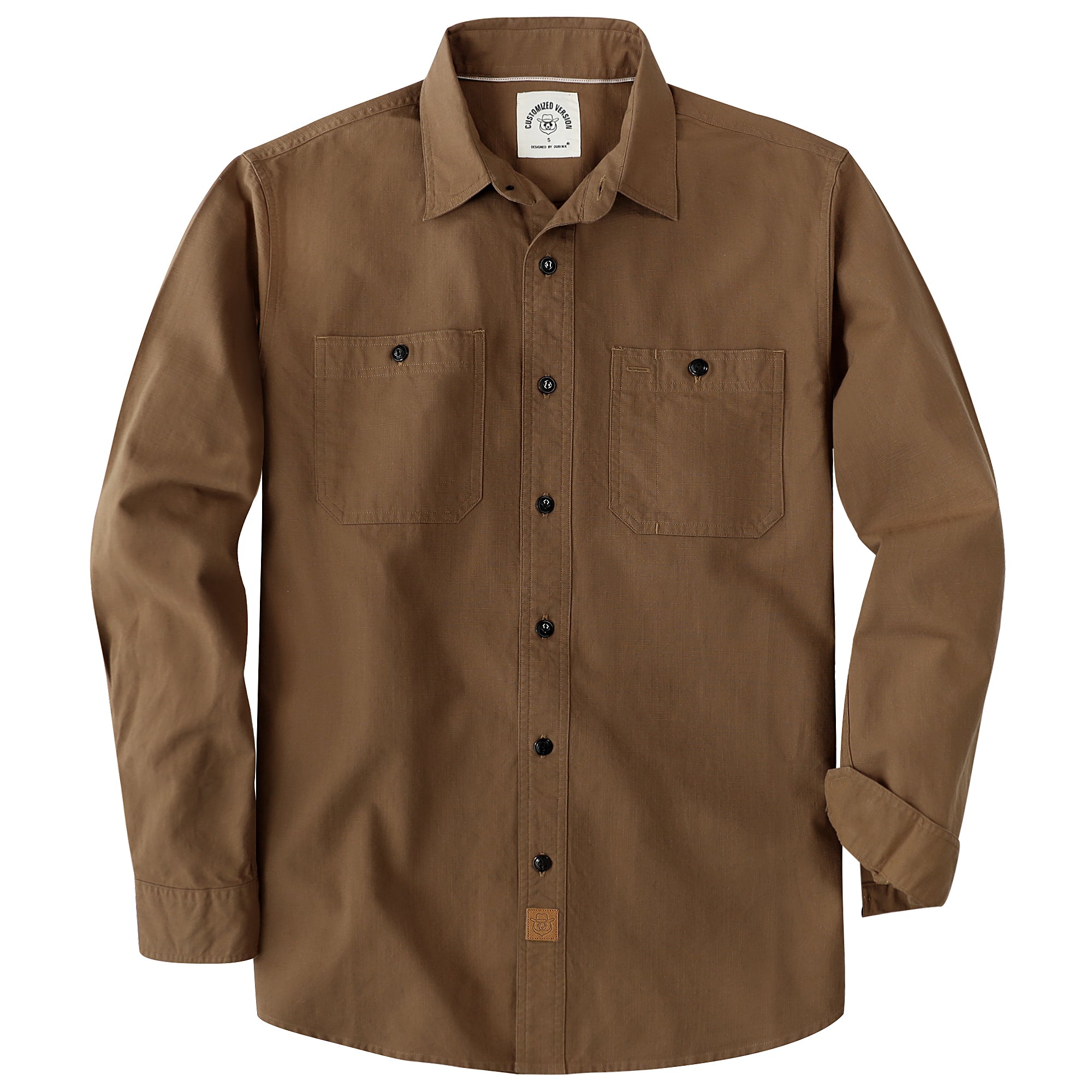 Dubinik® Dark Brown Chambray Long Sleeve Button-Front Closure Pocket Cotton Workshirt#58011