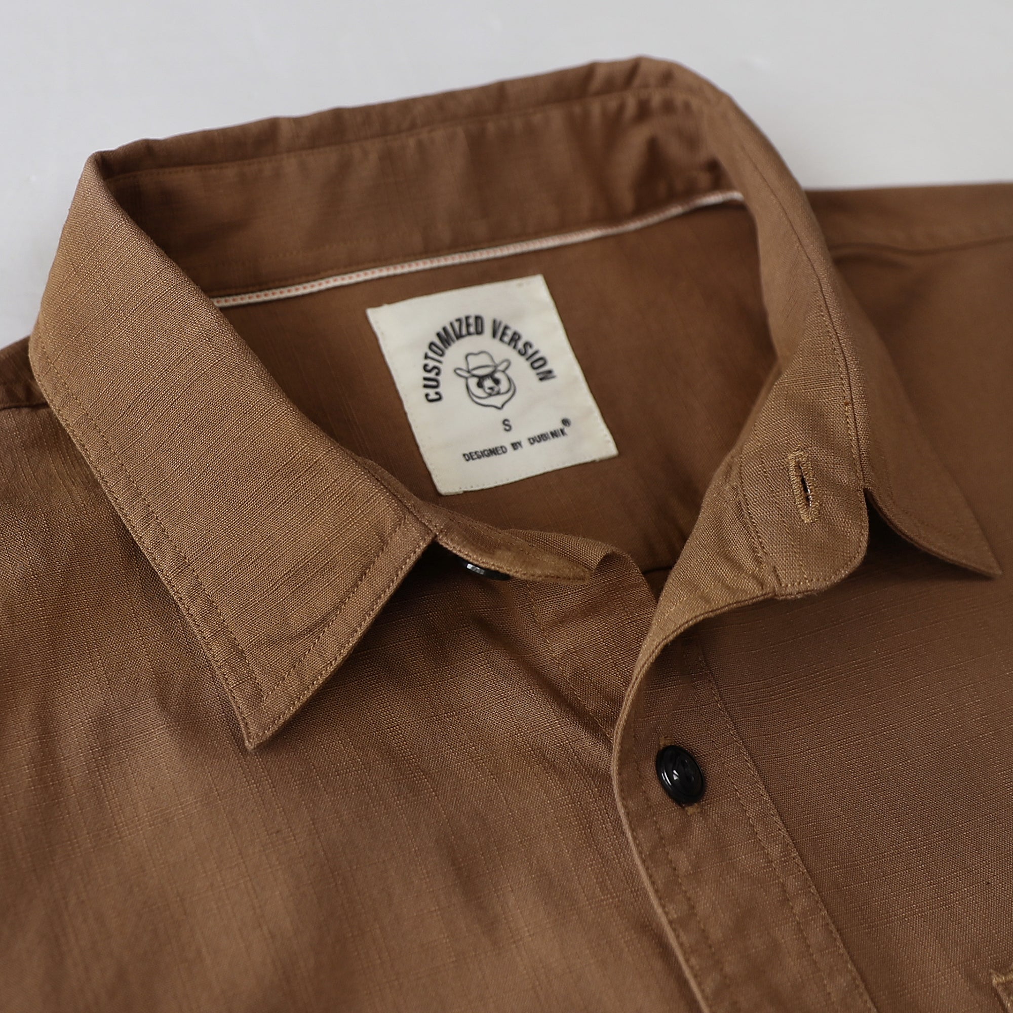 Dubinik® Dark Brown Chambray Long Sleeve Button-Front Closure Pocket Cotton Workshirt#58011