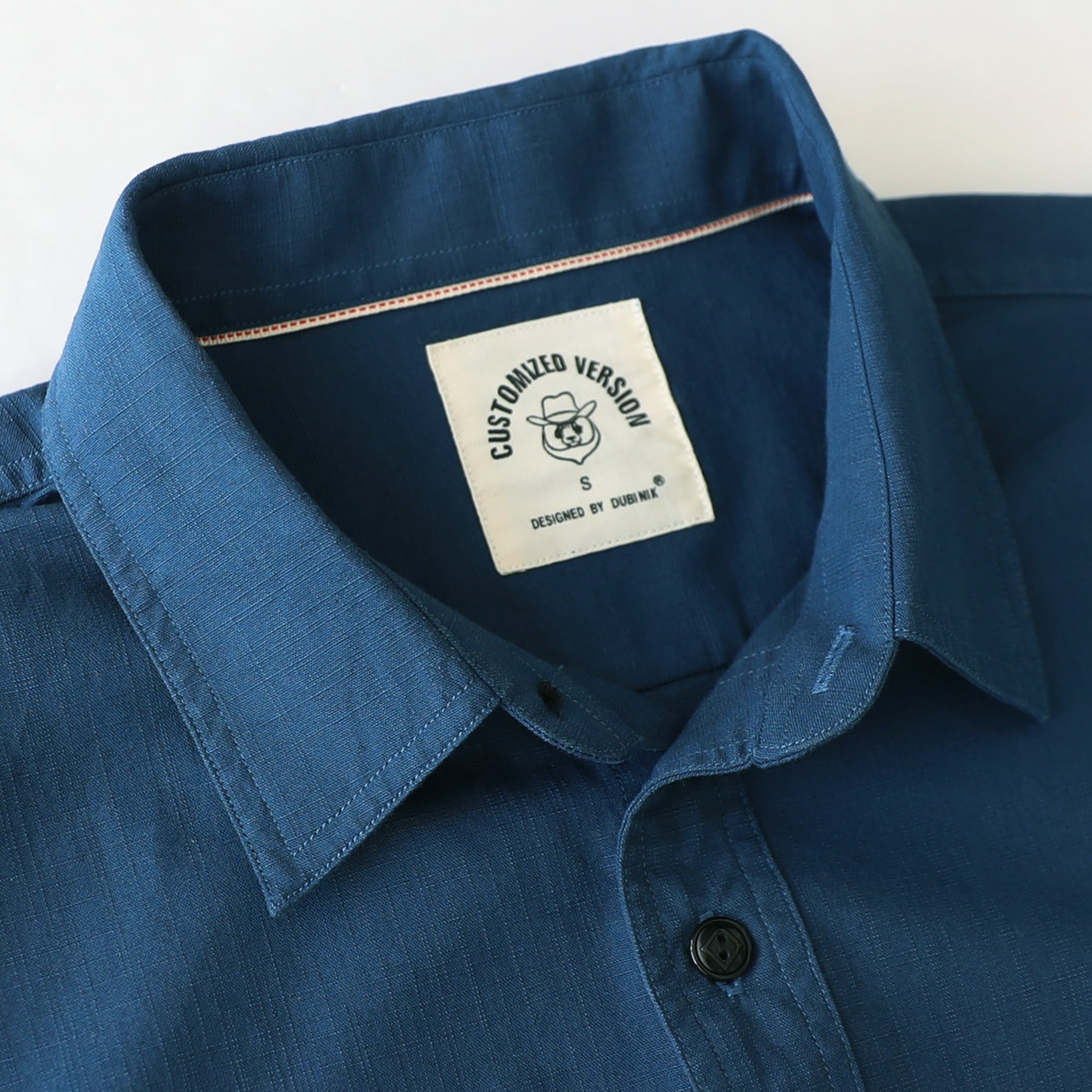 Dubinik® Navy Blue Chambray Long Sleeve Button-Front Closure Pocket Cotton Workshirt#58015