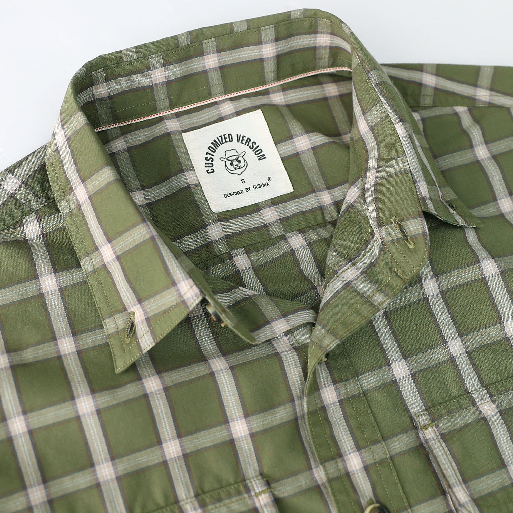 Dubinik® Mens Long Sleeve Button Down Green Shirts Casual Plaid Shirt with Practical Double Pockets Comfortable and Soft#0050026