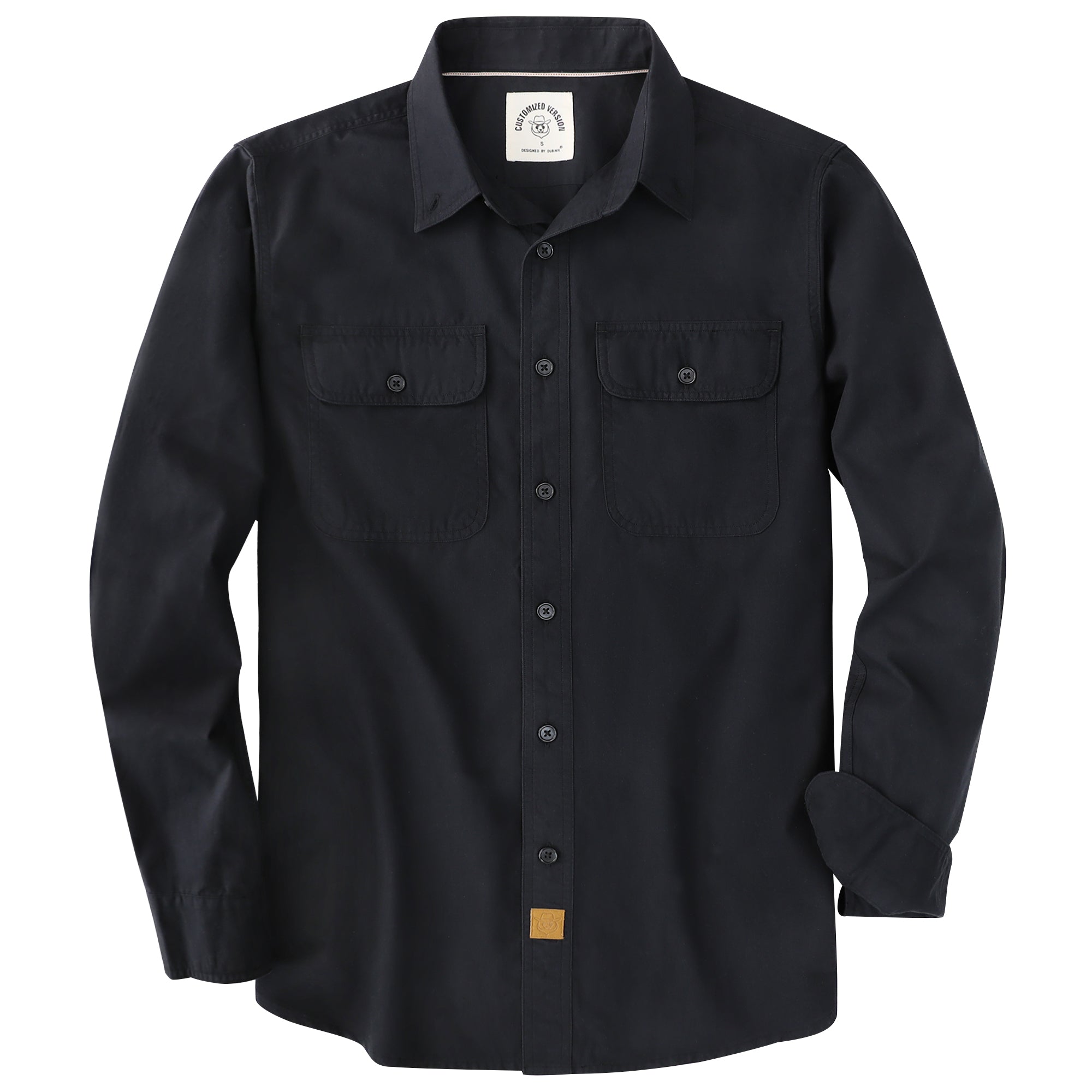 Dubinik® Mens Long Sleeve Button Down Solid Black Shirts Casual Plaid Shirt with Practical Double Pockets Comfortable and Soft#0050028