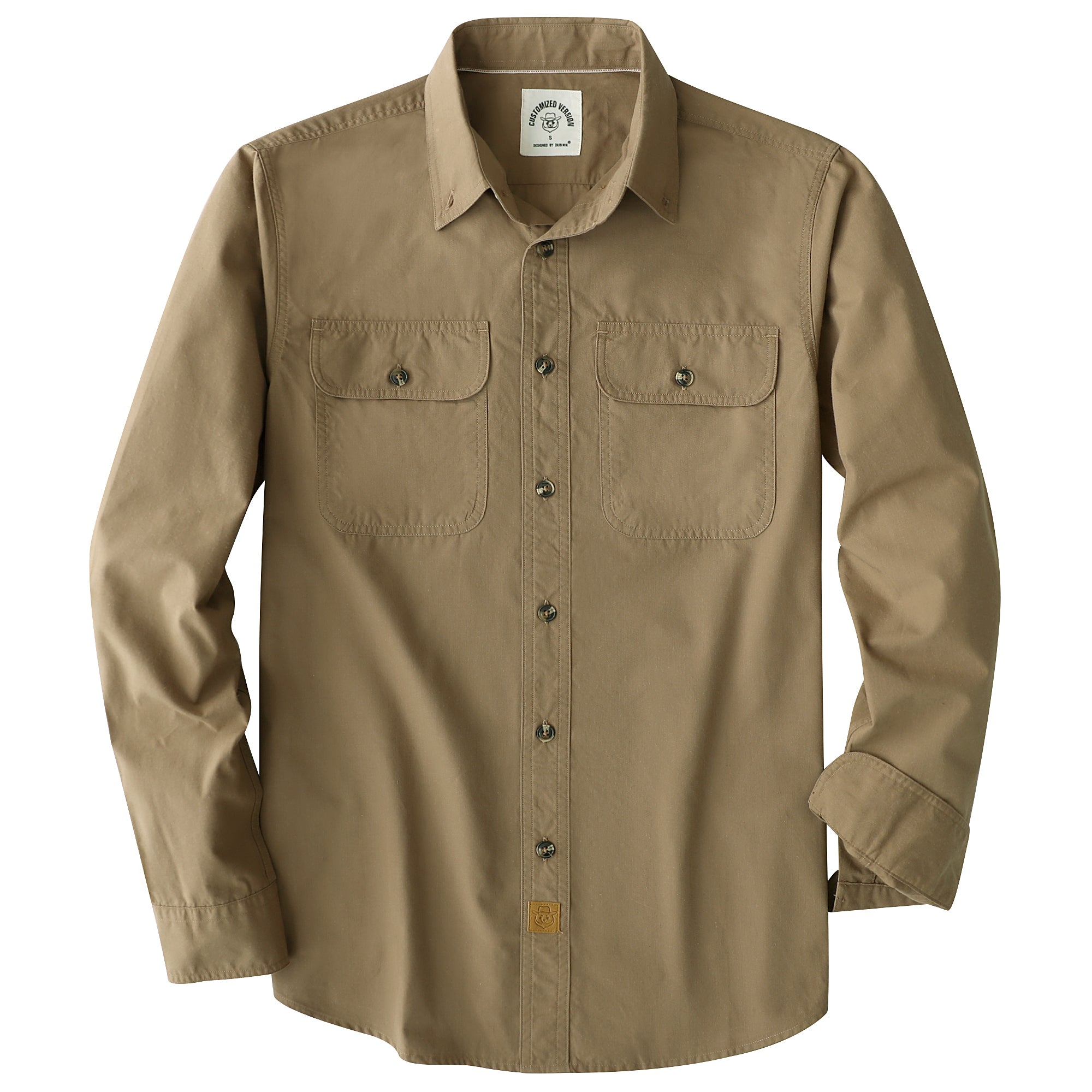 Dubinik® Mens Long Sleeve Button Down Solid Khaki Shirts Casual Plaid Shirt with Practical Double Pockets Comfortable and Soft#0050030