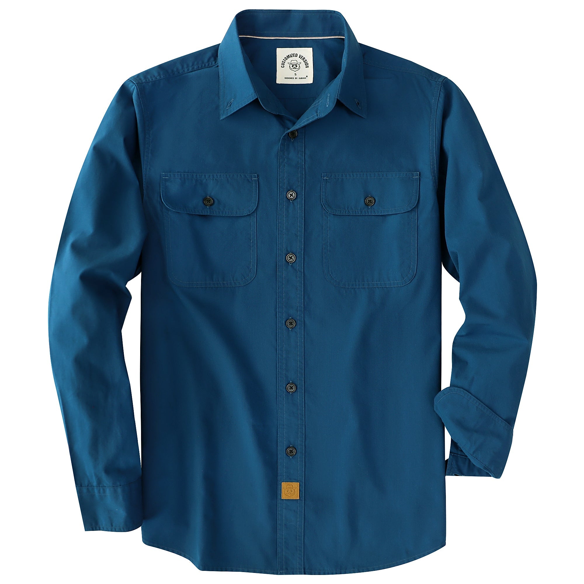 Dubinik® Mens Long Sleeve Button Down Solid Navy Blue Shirts Casual Plaid Shirt with Practical Double Pockets Comfortable and Soft#0050029