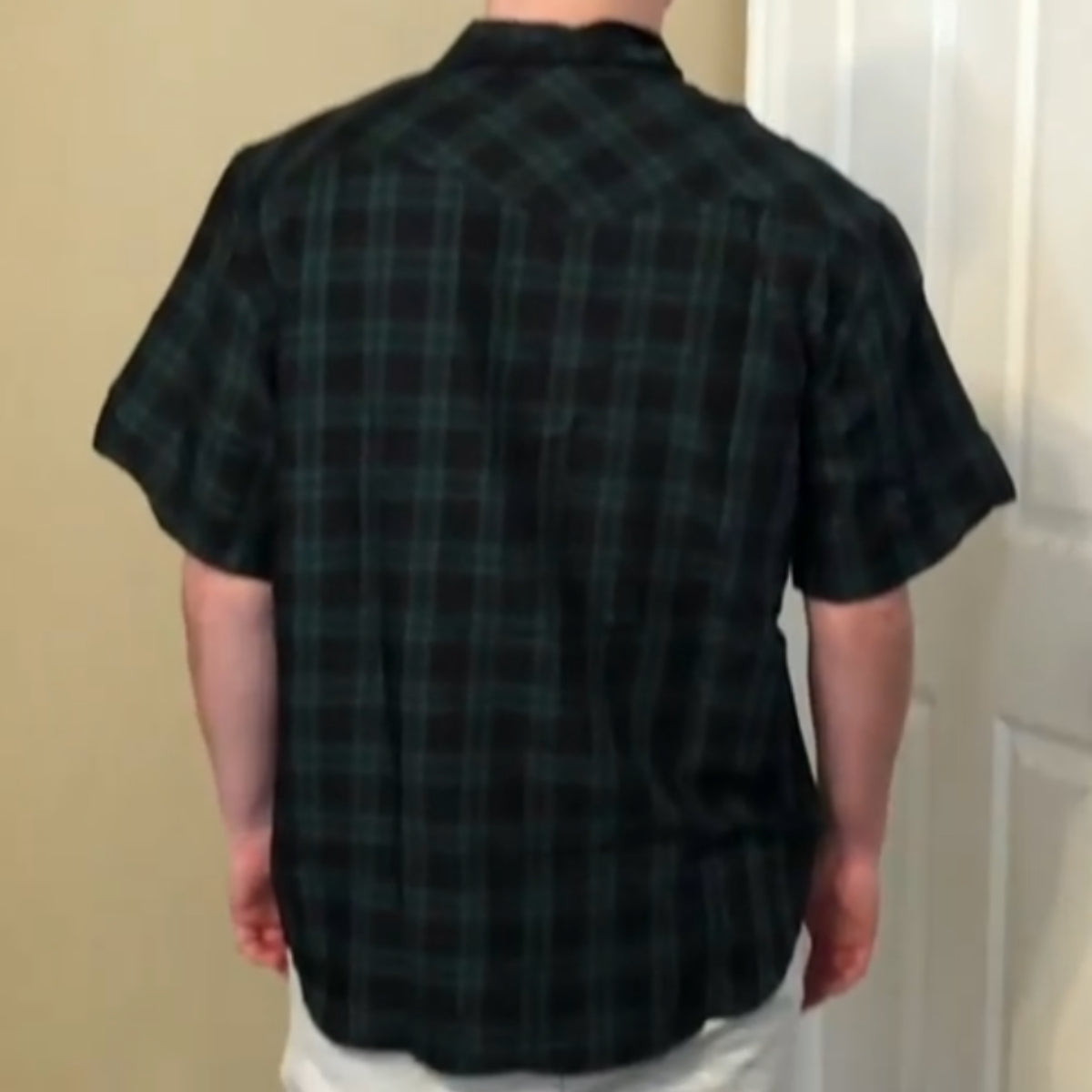 Dubinik®Bamboo Fiber Mens Shirts Short Sleeve Green Plaid Shirt Men Western Cowboy Pearl Snap Vintage Casual Plaid Shirt #29204