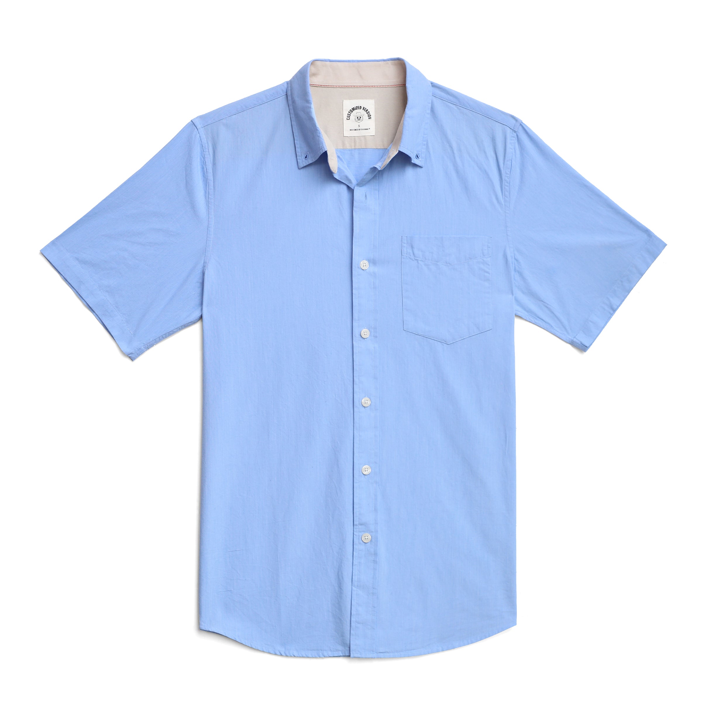 Men's casual short-sleeved cotton Sky blue Solid shirt #0021