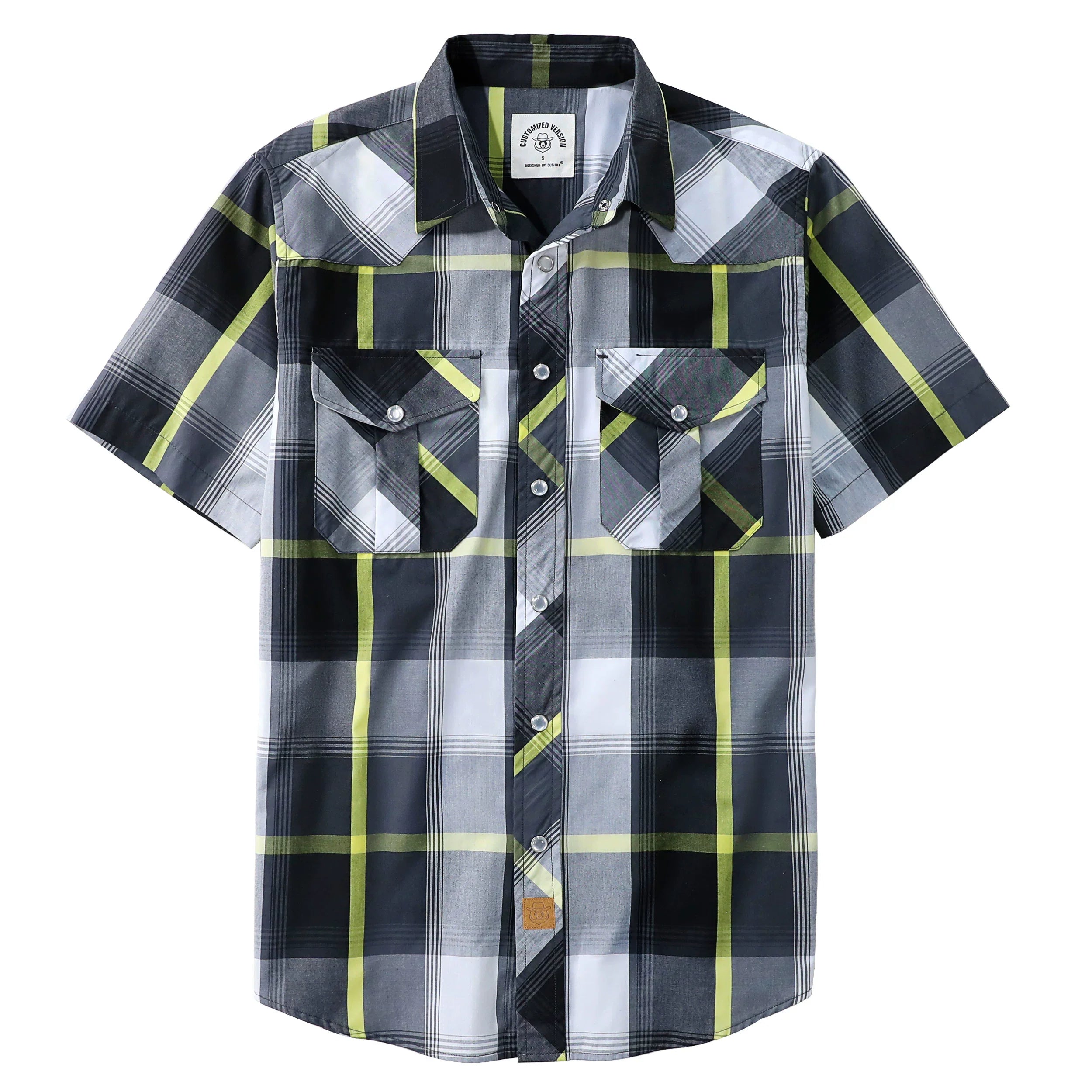 Dubinik® Western Shirts for Men Short Sleeve Plaid Pearl Snap Shirts for Men Button Up Shirt Cowboy Casual Work Shirt#41017