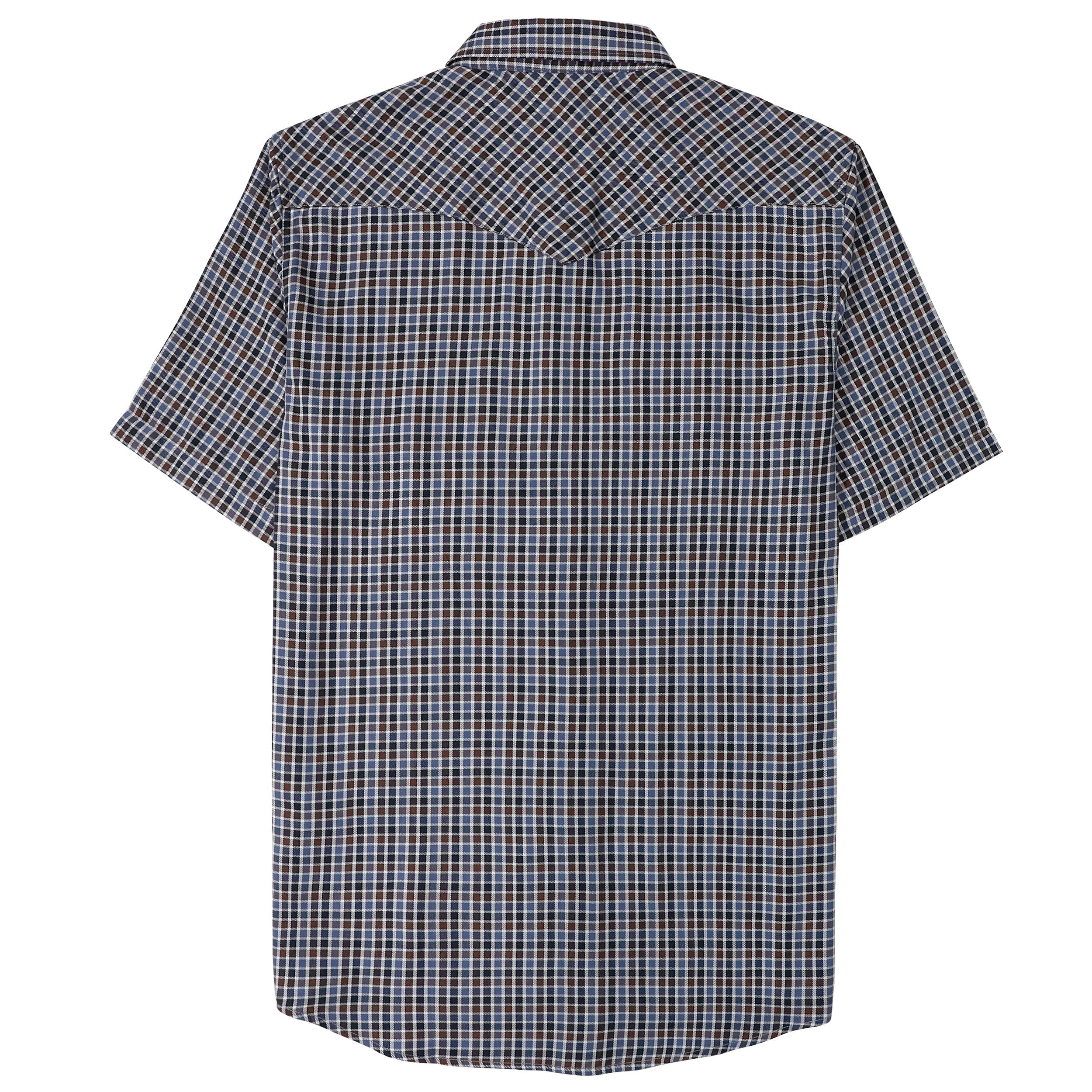 Dubinik®Bamboo Fiber Mens Shirts Short Sleeve Plaid Shirt Men Western Cowboy Pearl Snap Vintage Casual Plaid Shirt #2905