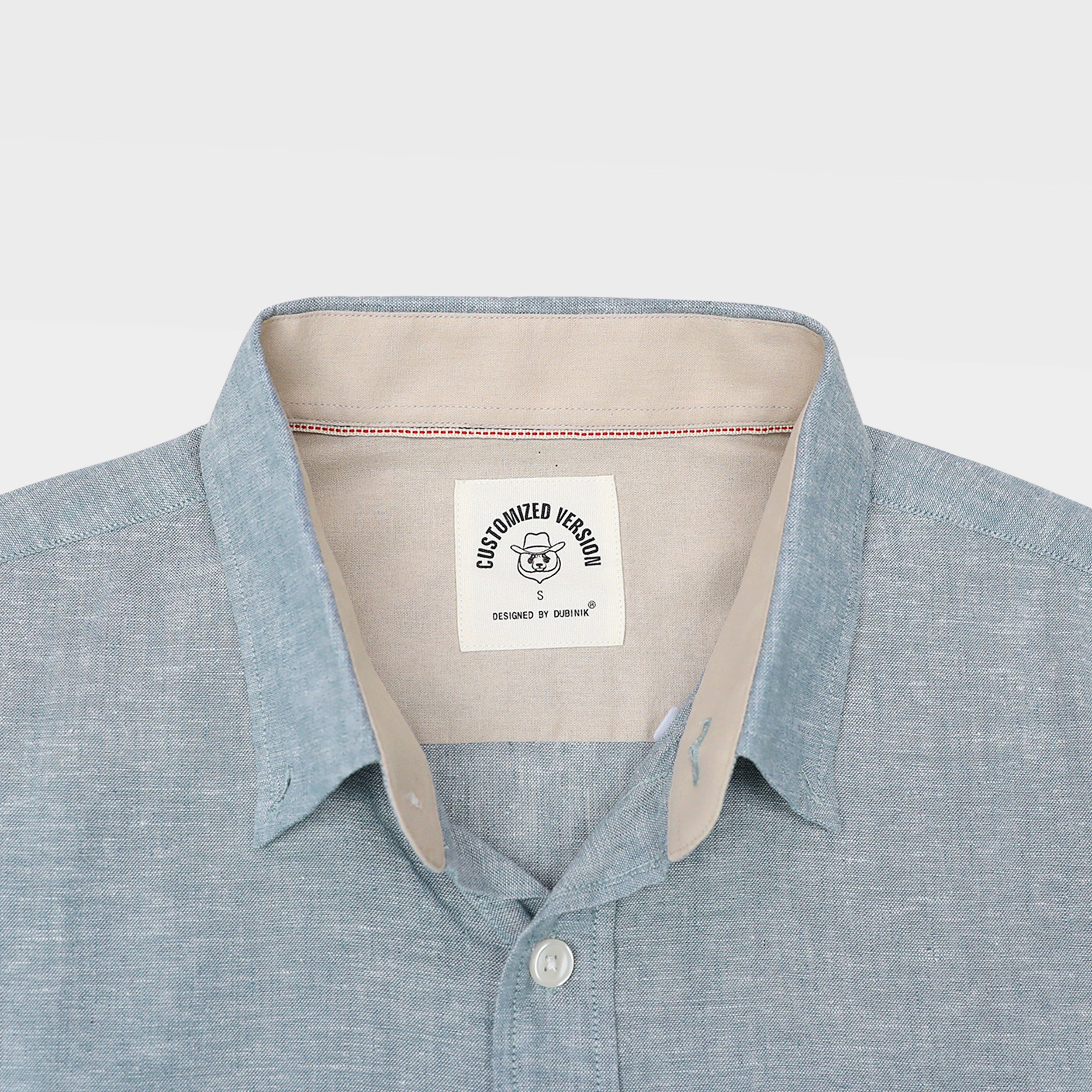 Dubinik Grey and  Blue Mens Short Sleeve Button Down Shirts 100% Cotton Plaid Casual Shirt with Pocket#0114