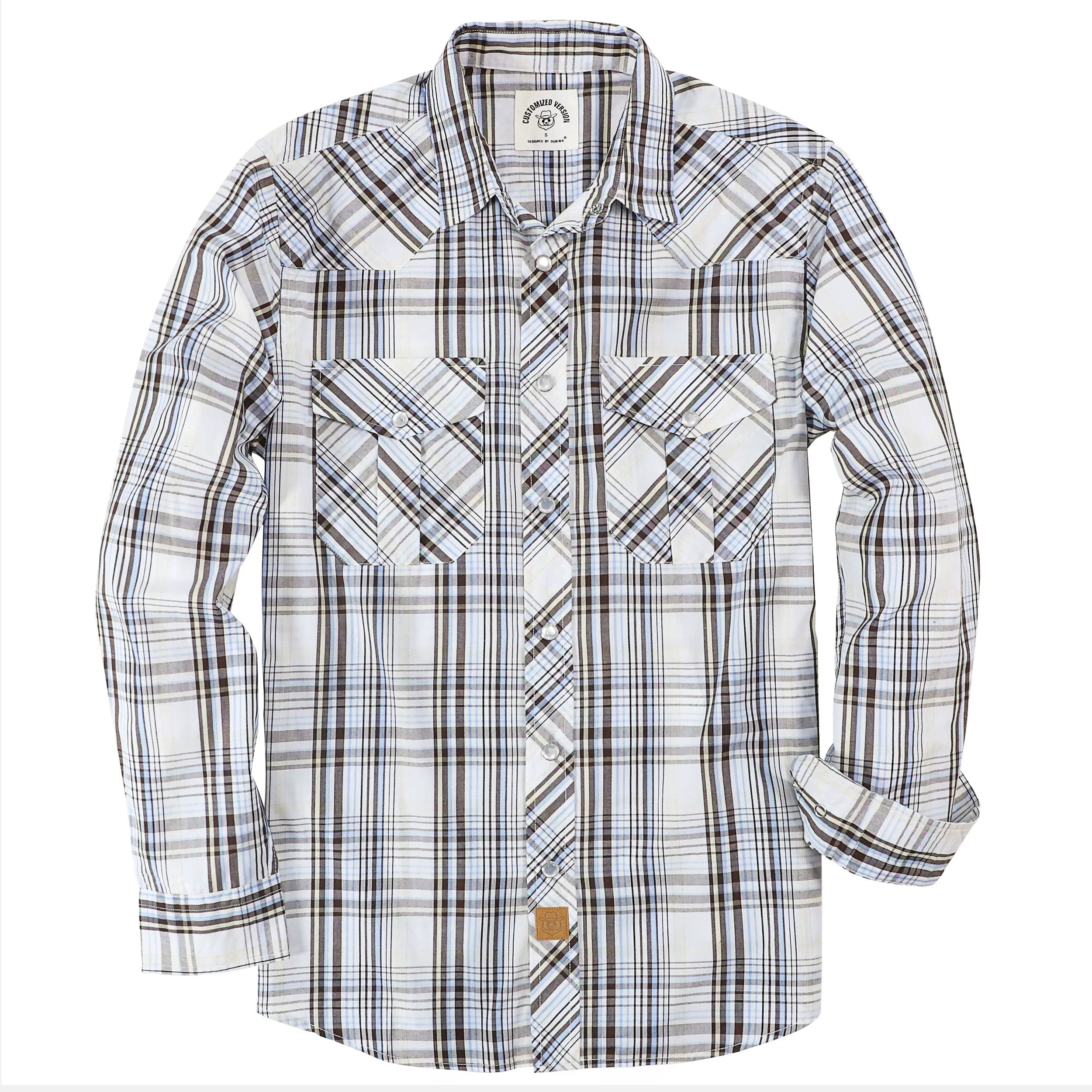 Dubinik® Pearl Snap Shirts for Men Long Sleeve Western Shirts for Men Vintage Casual Plaid Shirt Cowboy Shirts for Men#42007