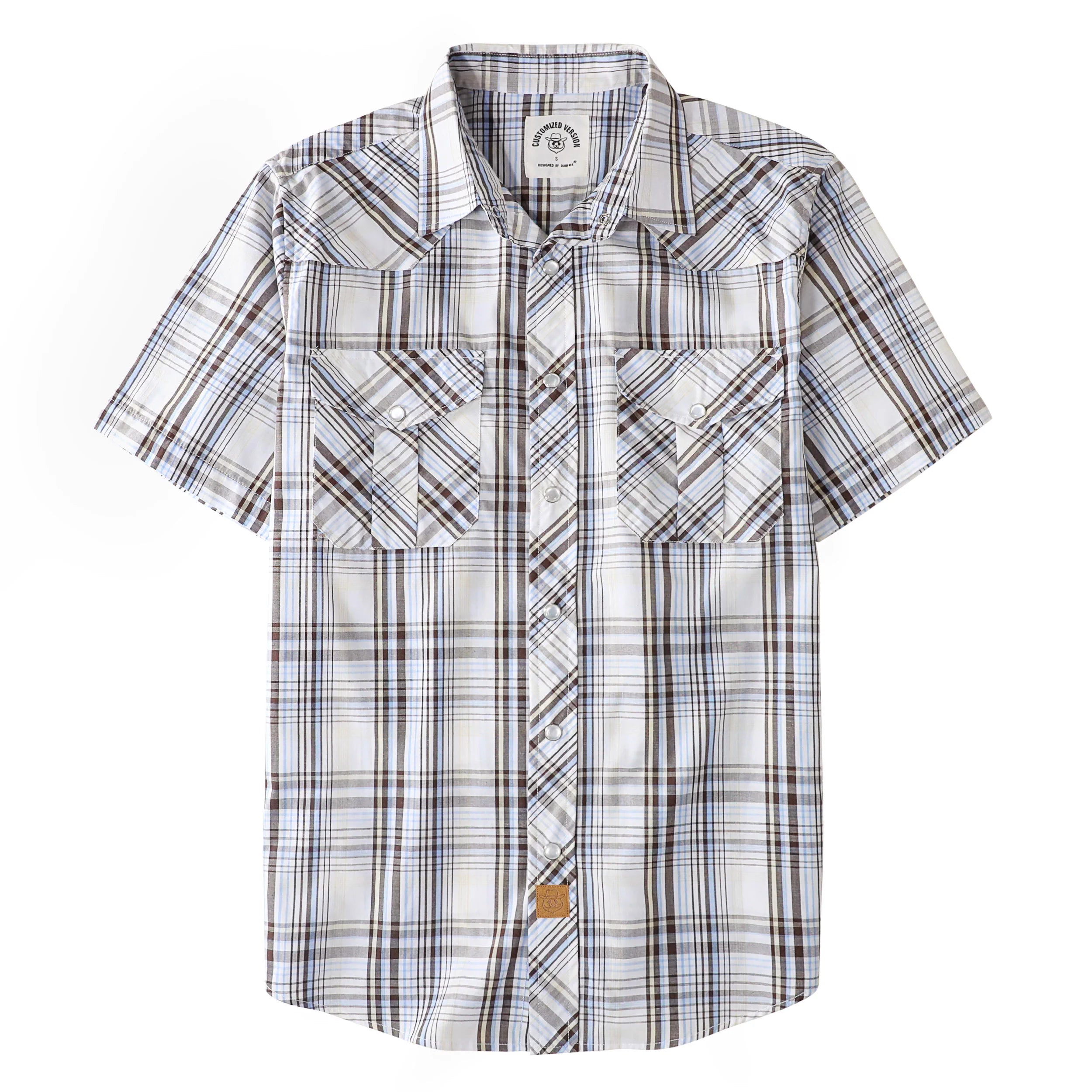 Dubinik® Western Shirts for Men Short Sleeve Plaid Pearl Snap Shirts for Men Button Up Shirt Cowboy Casual Work Shirt#41007