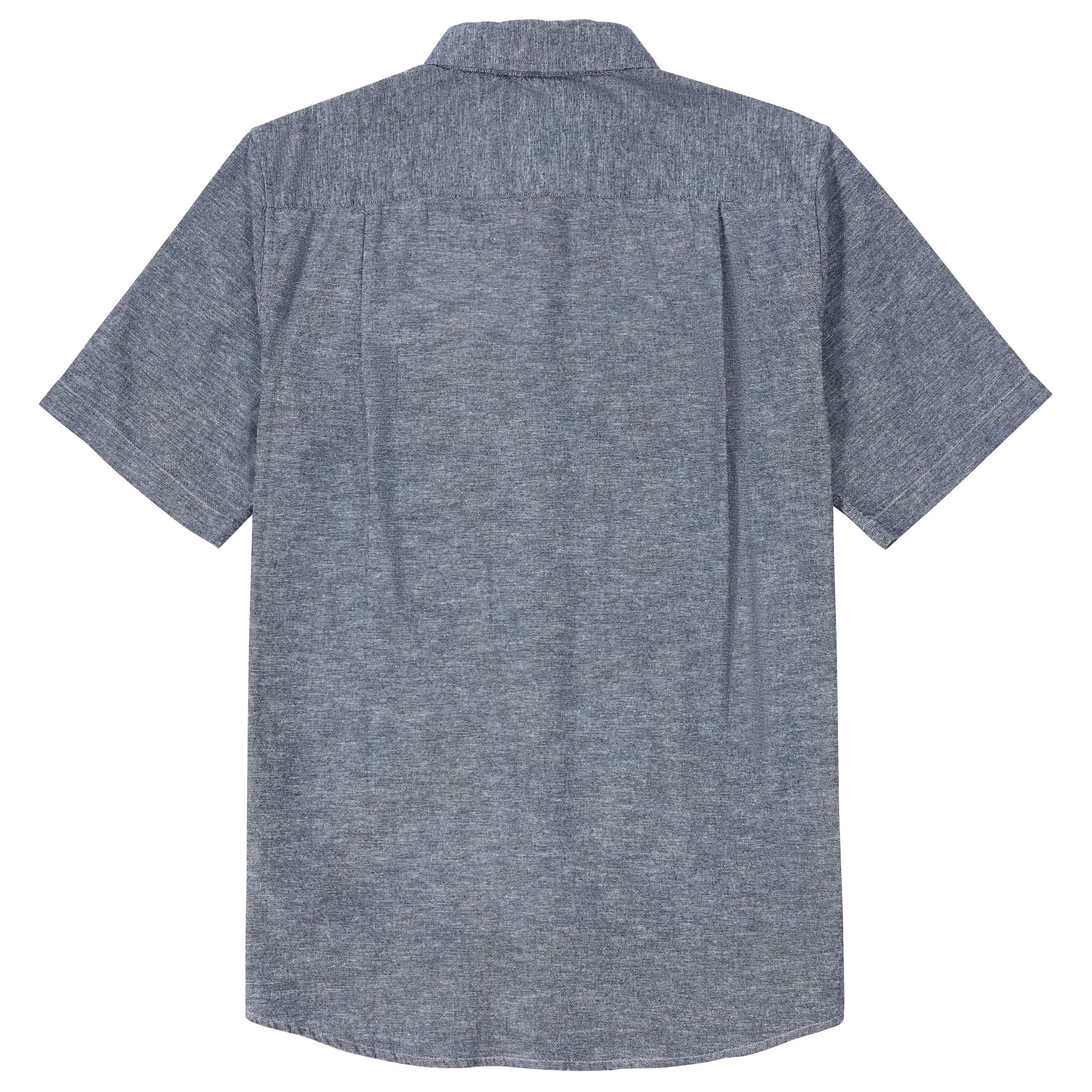 Dubinik® Black Ash Solid Mens Short Sleeve Button Down Shirts 100% Cotton Plaid Men's Casual Button-Down Shirts with Pocket#01147