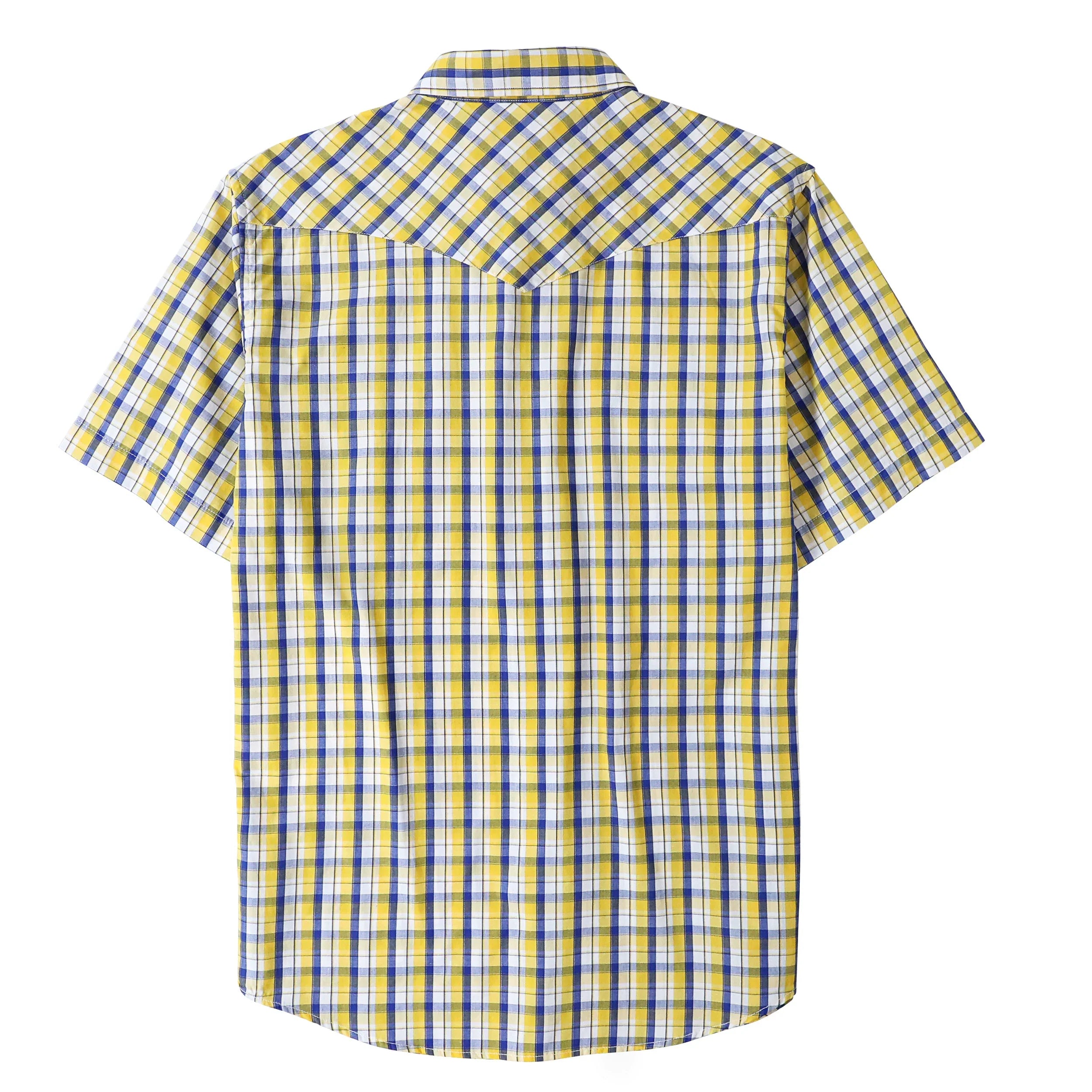 Dubinik® Western Shirts for Men Short Sleeve Plaid Pearl Snap Shirts for Men Button Up Shirt Cowboy Casual Work Shirt#41012