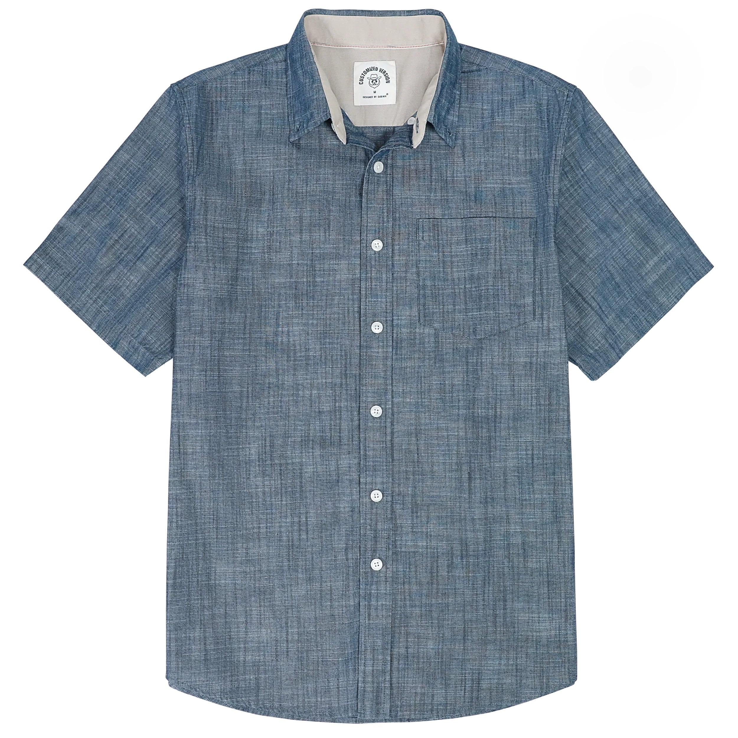 Dubinik® Solid Cyan Mens Short Sleeve Button Down Shirts 100% Cotton Plaid Men's Casual Button-Down Shirts with Pocket#01043