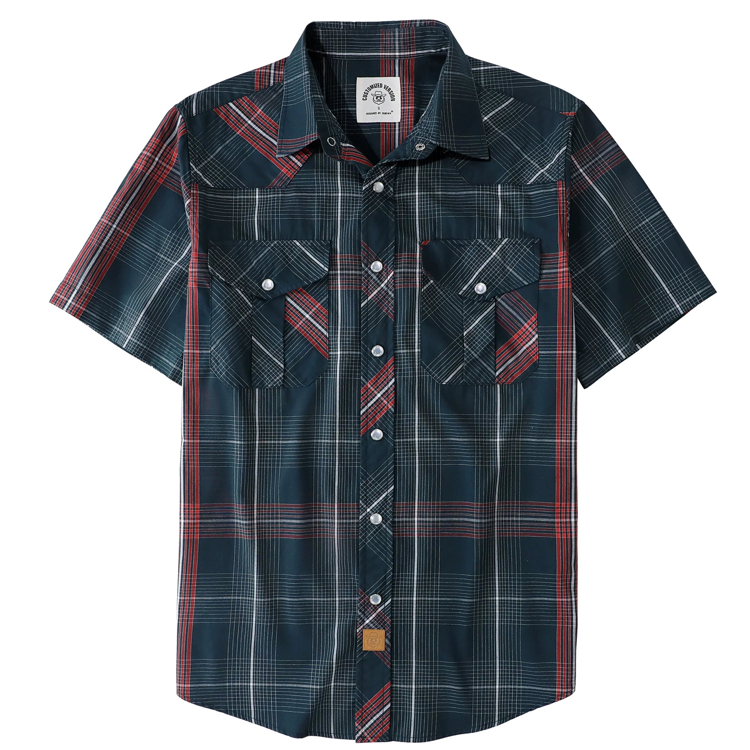 Dubinik® Western Shirts for Men Short Sleeve Plaid Pearl Snap Shirts for Men Button Up Shirt Cowboy Casual Work Shirt#41030